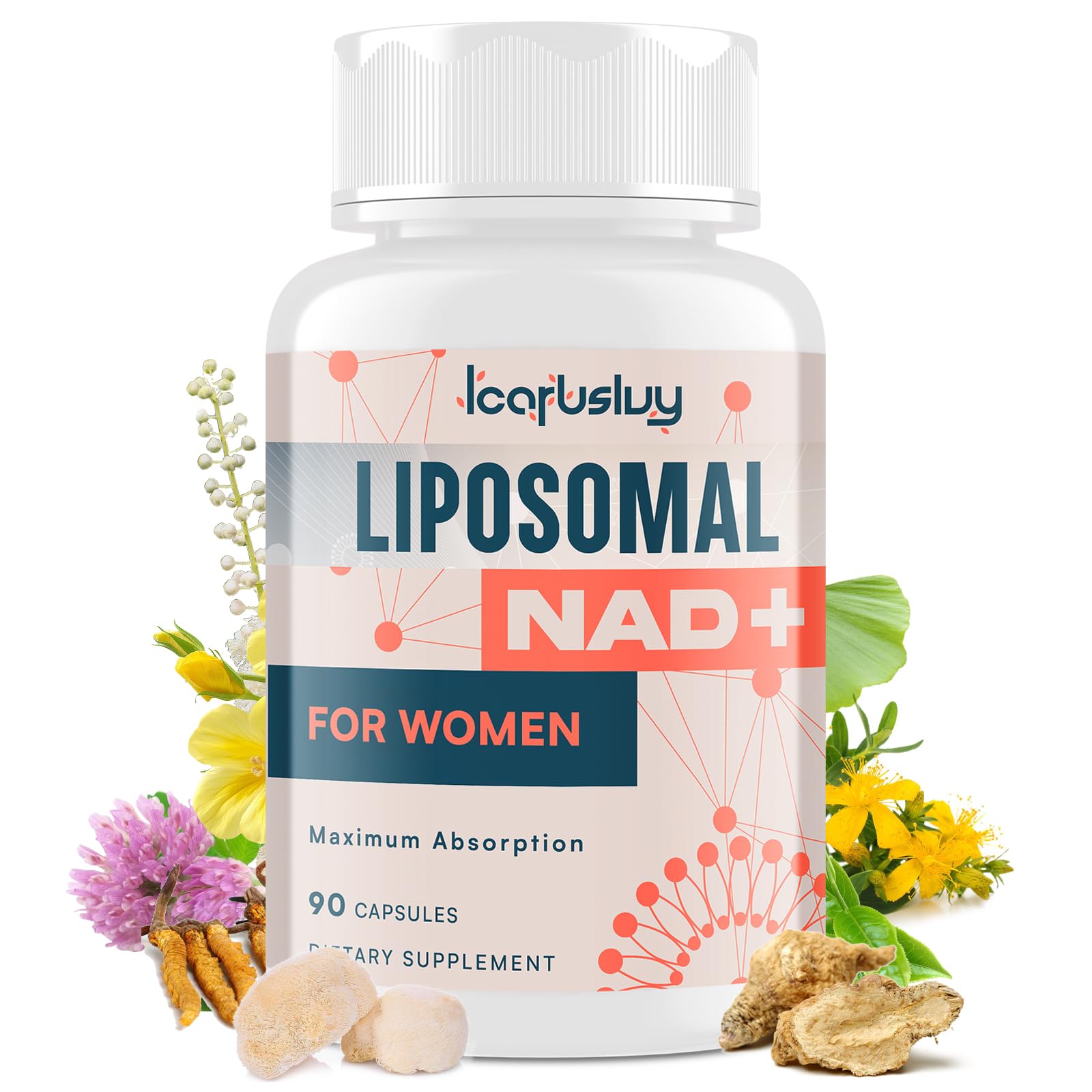 2000mg NAD Supplements for Women – Liposomal NAD+ with Ashwagandha, Berberine, Ginkgo & Black Cohosh | 90 Capsules