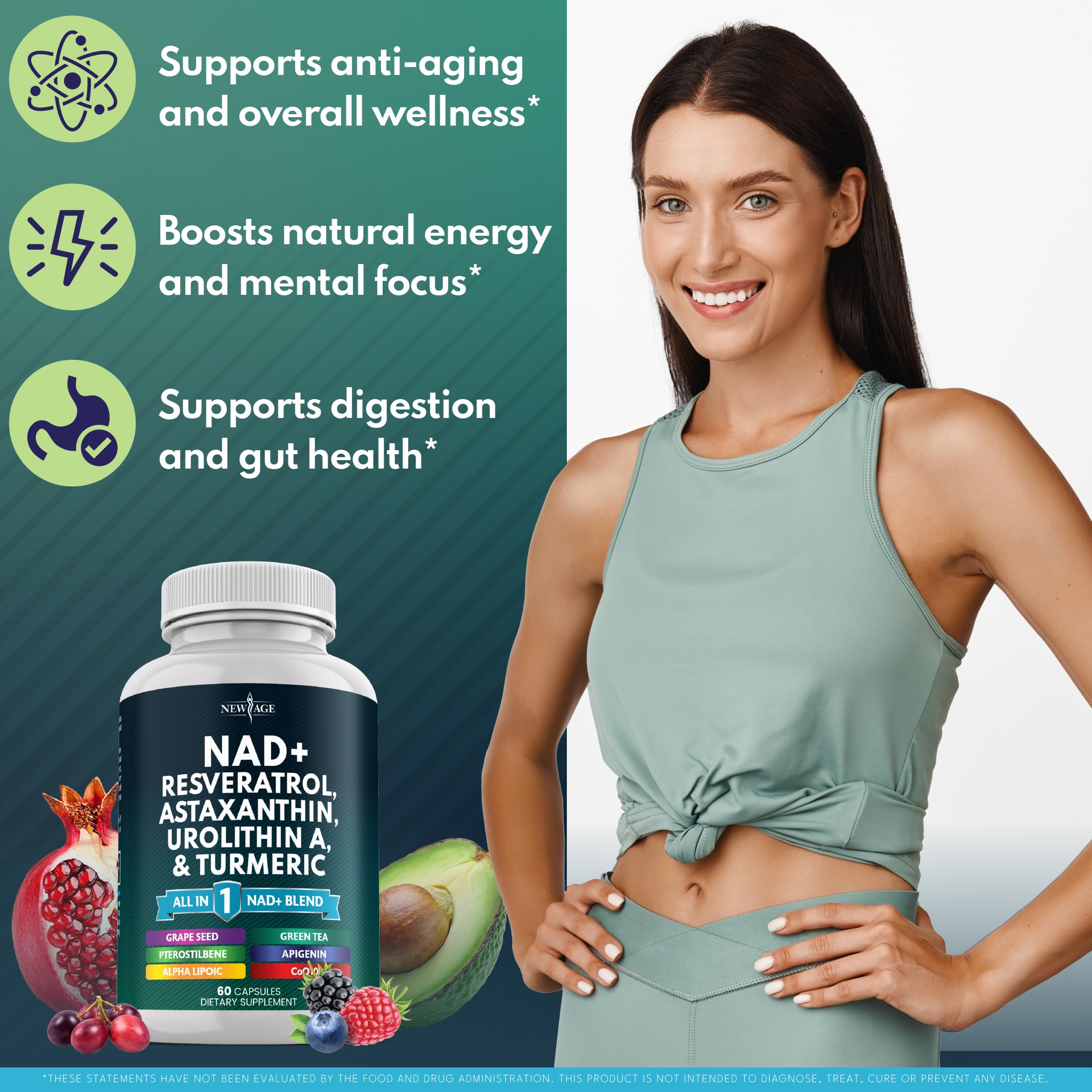 NEW AGE NAD+ Supplement – Astaxanthin, Urolithin A, Resveratrol, CoQ10 | Cellular Energy & Mitochondrial Support