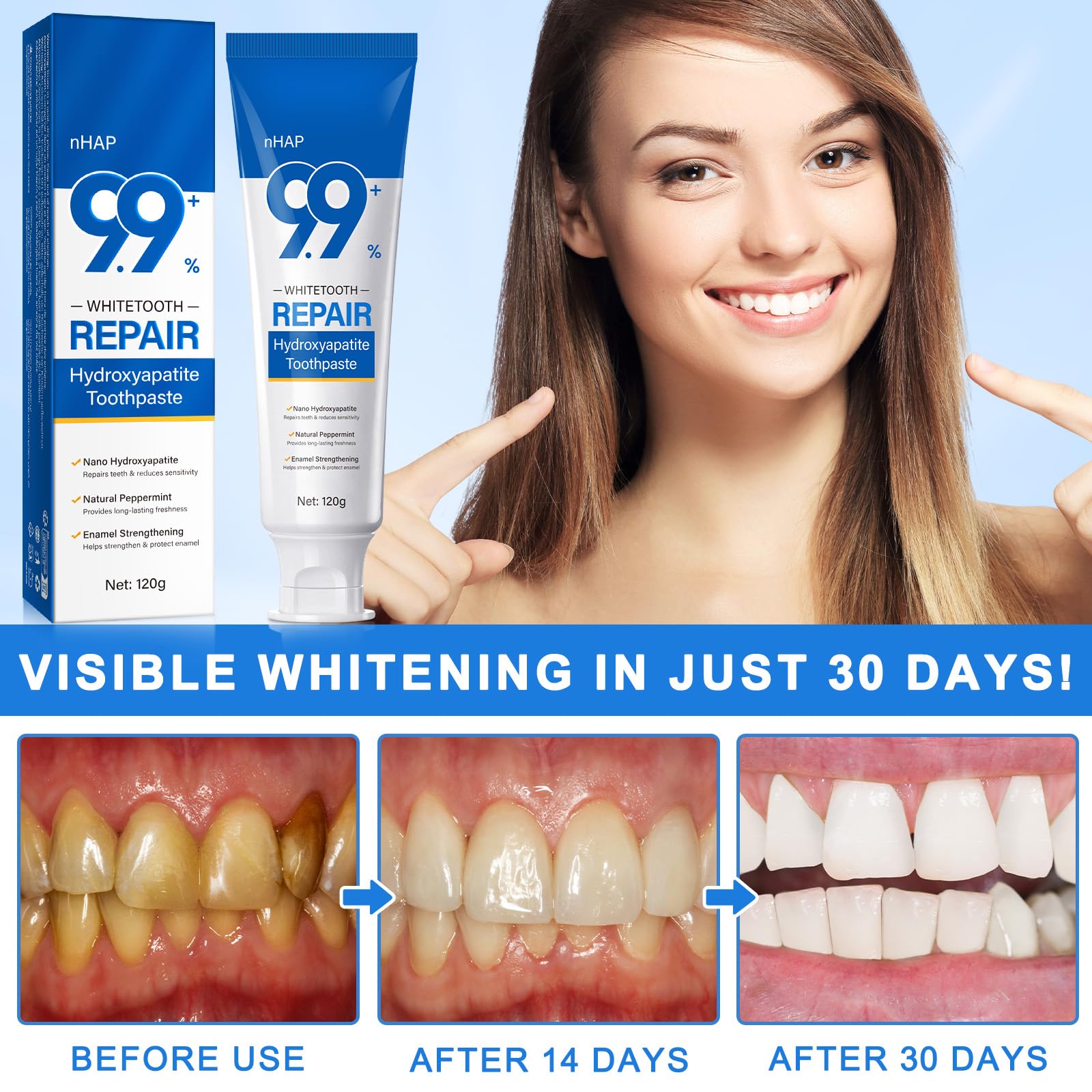 9.9% Hydroxyapatite Toothpaste – 4.23 oz Nano Hydroxyapatite for Enamel Protection & Strengthening, Gentle Mint