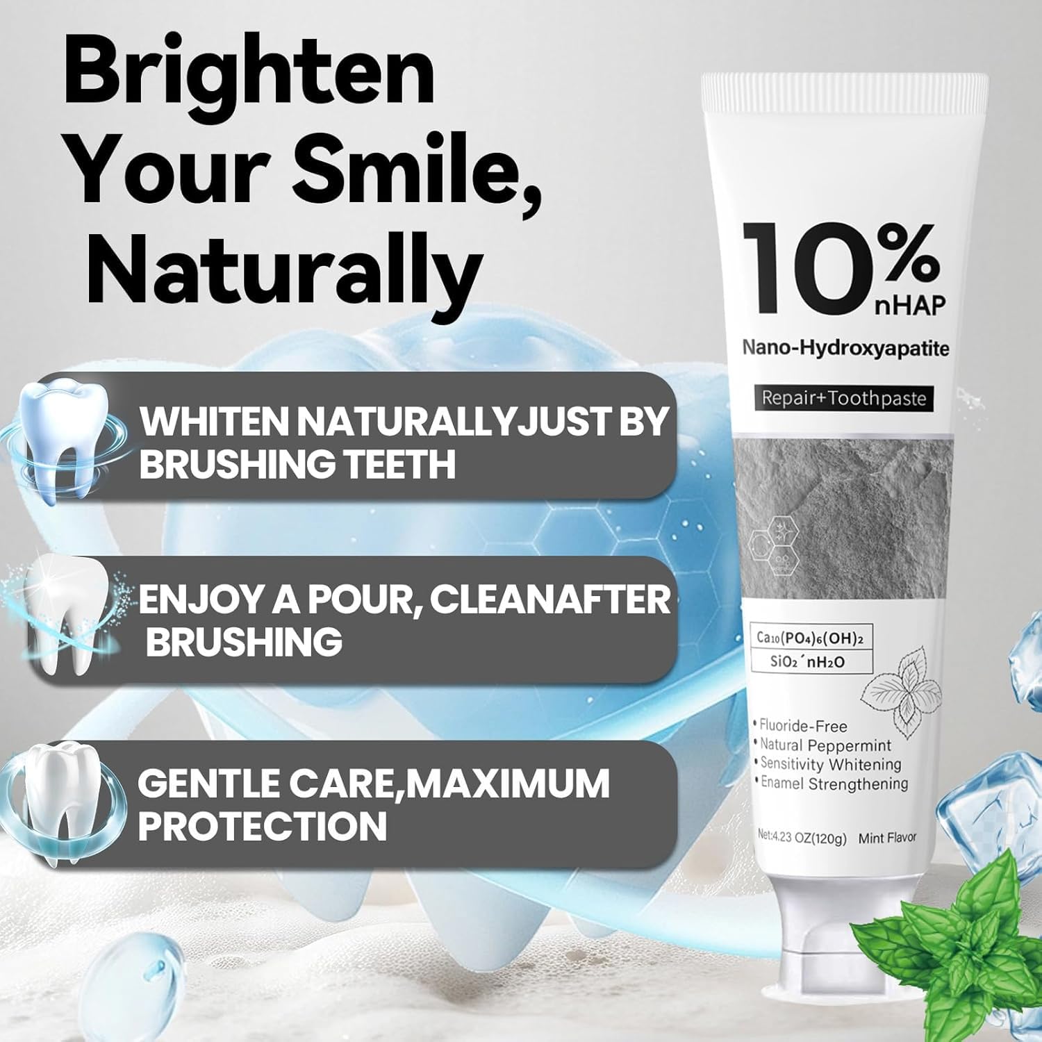 Nano-Hydroxyapatite Toothpaste, New Upgraded Formula, Strengthens Enamel, Fluoride-Free Toothpaste, Gentle on Sensitive Teeth 4.23oz 2pc