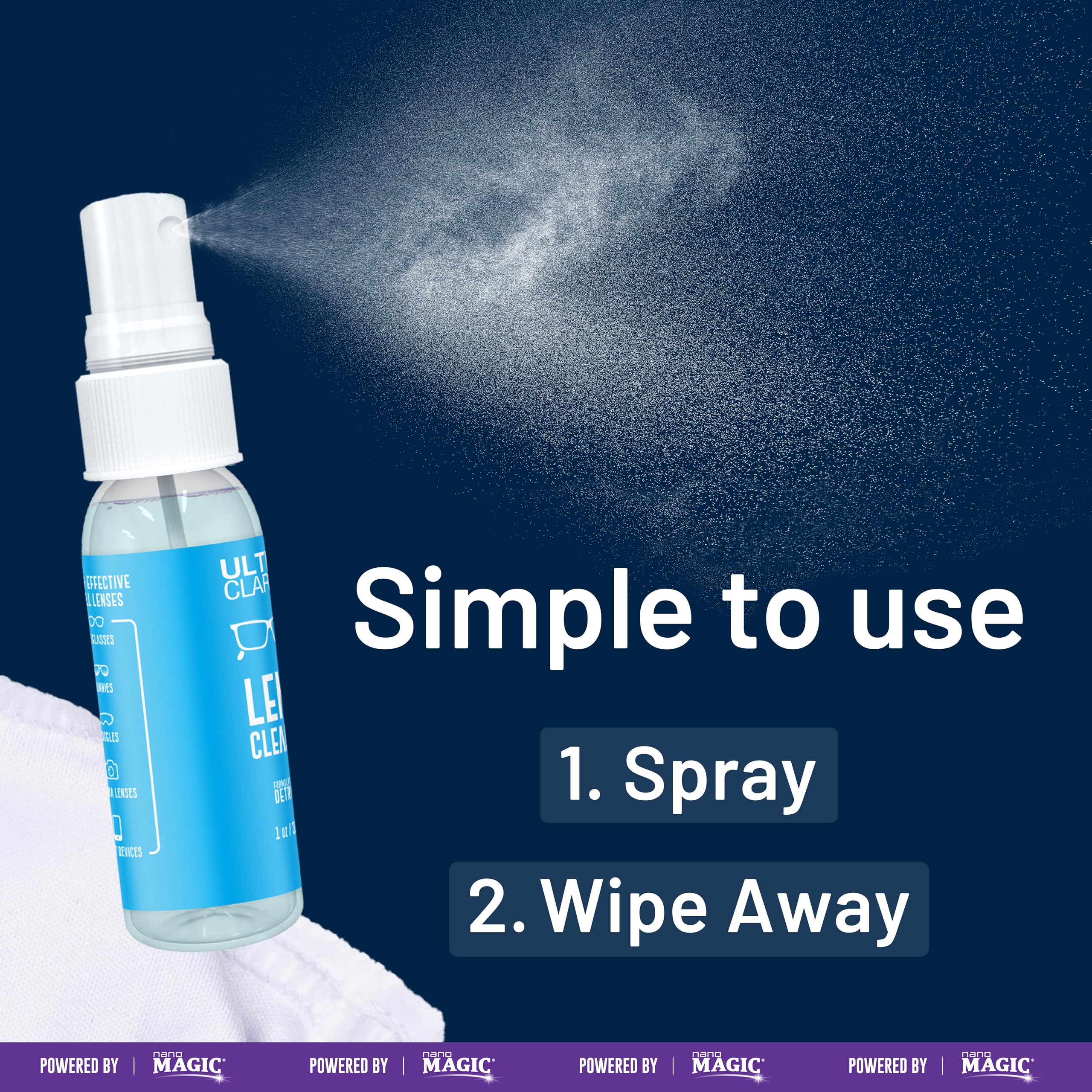 Powered by Nano Magic Eyeglass Lens Cleaning Spray 6 oz (1 Pack) | Professional Grade Formula, Silicone-Free | for Glasses, Phone, Electronic Screens, Optic Surfaces, Coated Surfaces - Made in USA