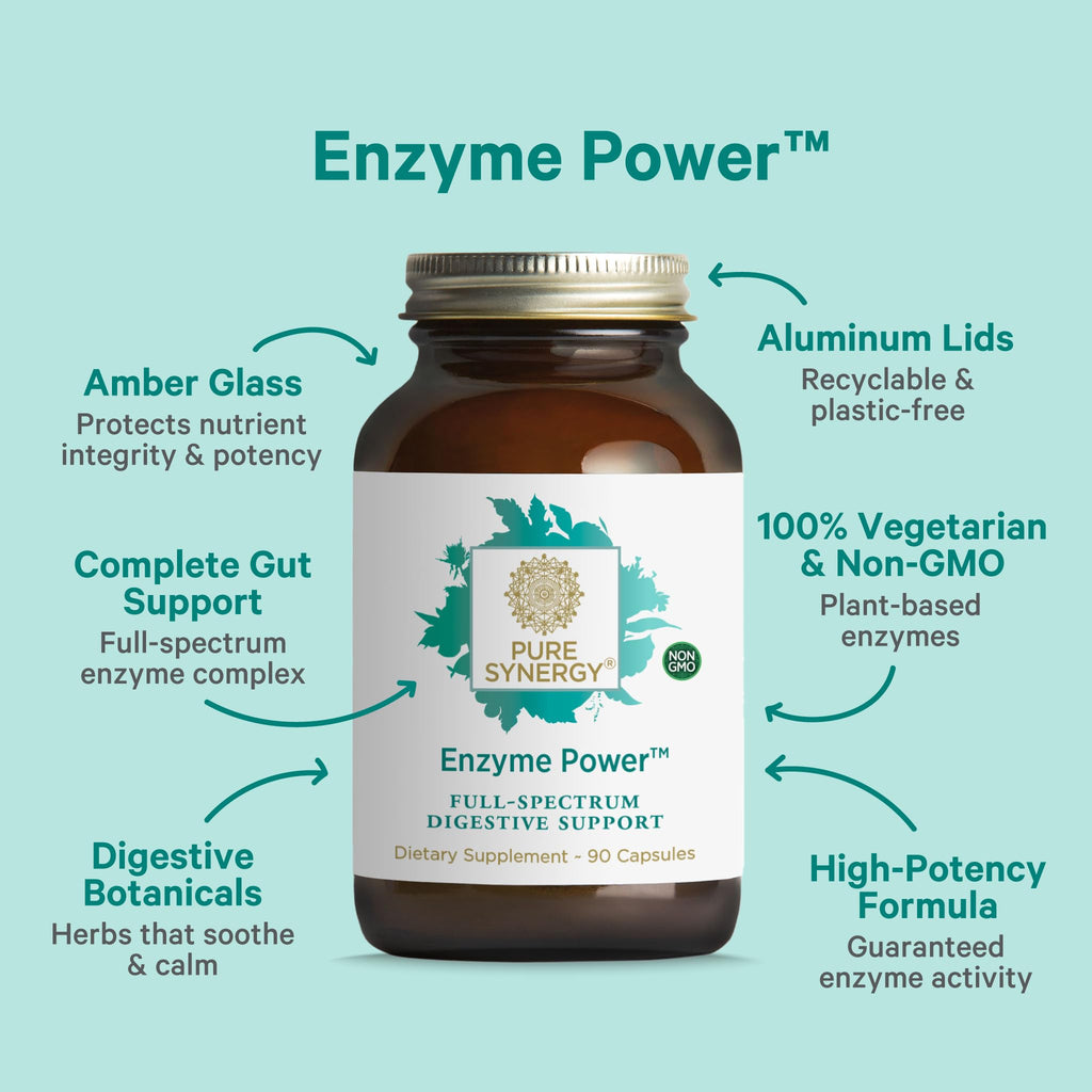 PURE SYNERGY Enzyme Power | Digestive Enzyme Supplement with Nattokinase, Bromelain & Serrapeptase | 90 Capsules