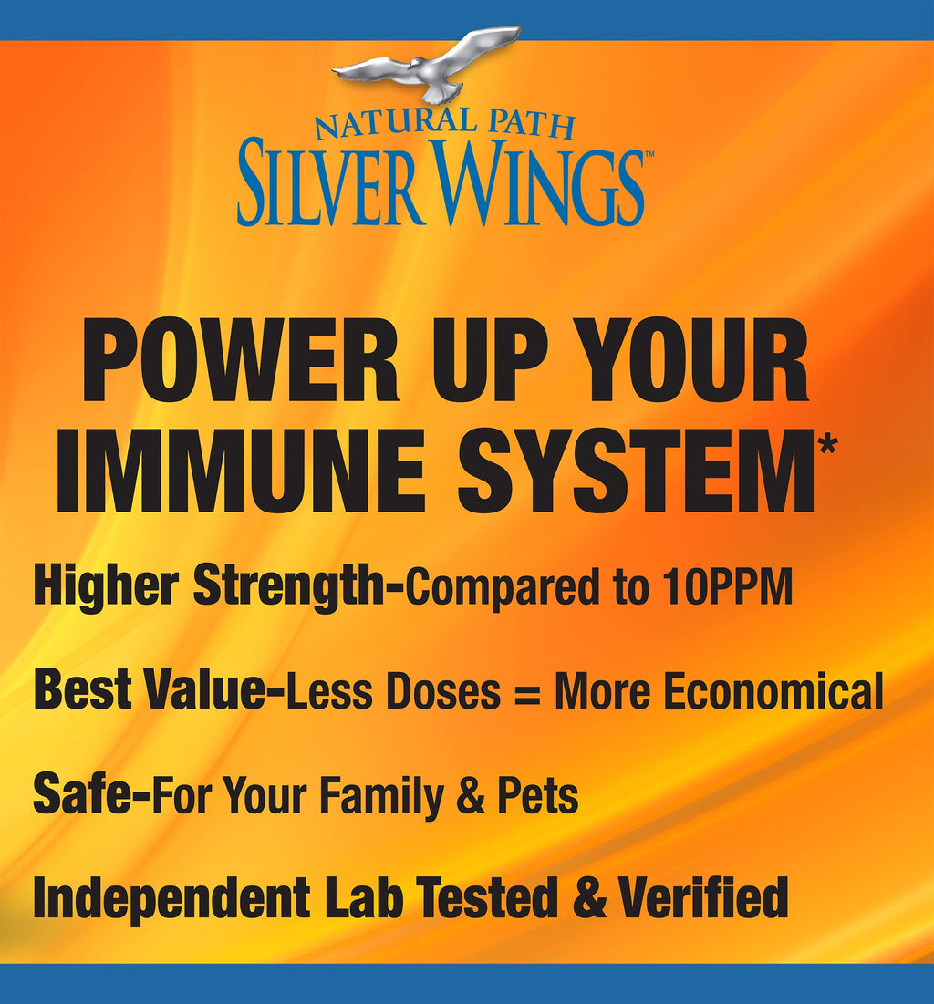 Natural Path Silver Wings Colloidal Silver Liquid - Enhanced Immune Support Supplement - 250ppm (1250mcg) - 2oz Spray