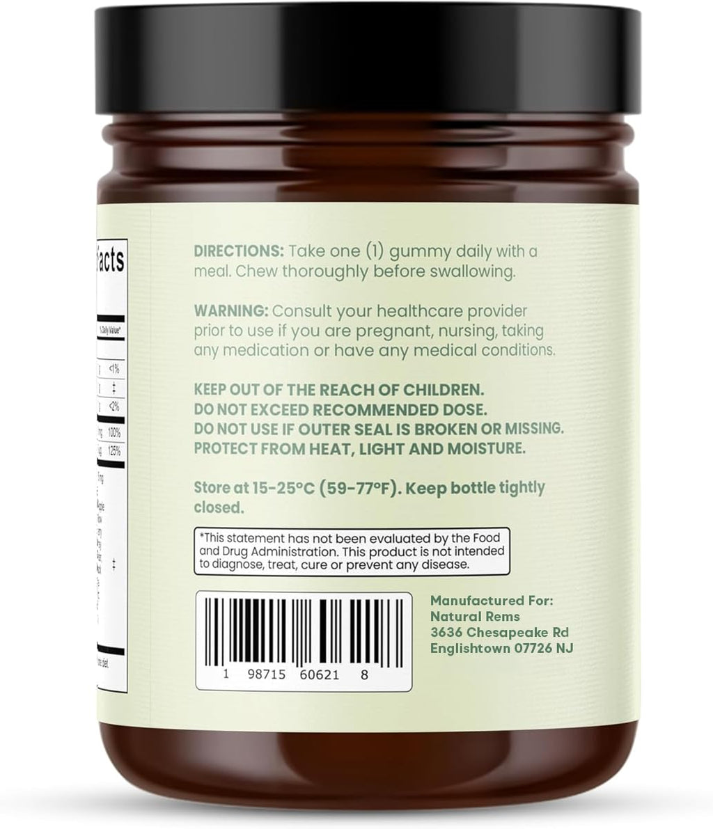 Natural Rems Sea Moss Gummies 16-in-1 with Ashwagandha, Black Seed Oil & Turmeric – Green Apple
