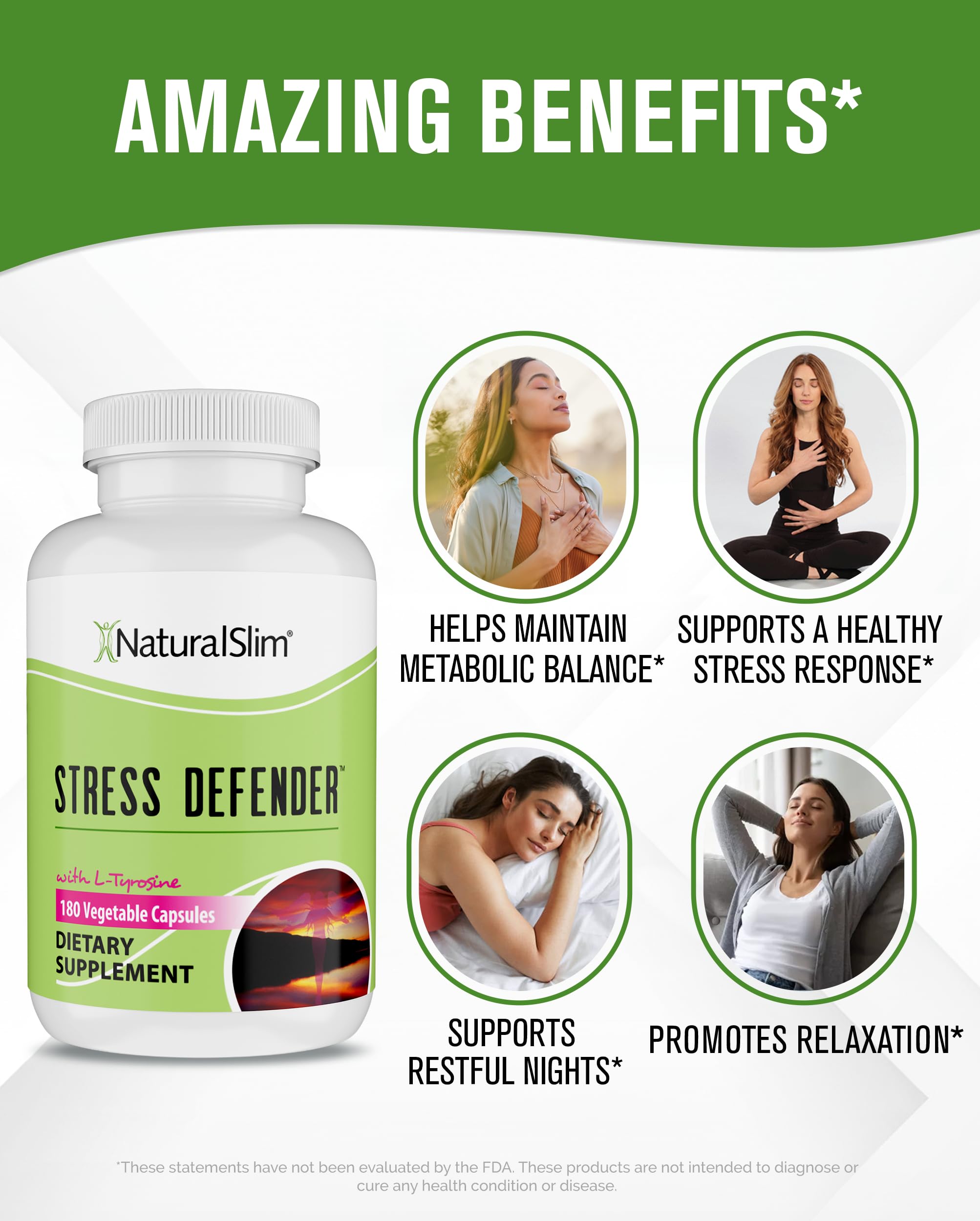 NaturalSlim Stress Defender – Stress Relief & Cortisol Support | 3-Pack, 180 Vegetarian Capsules