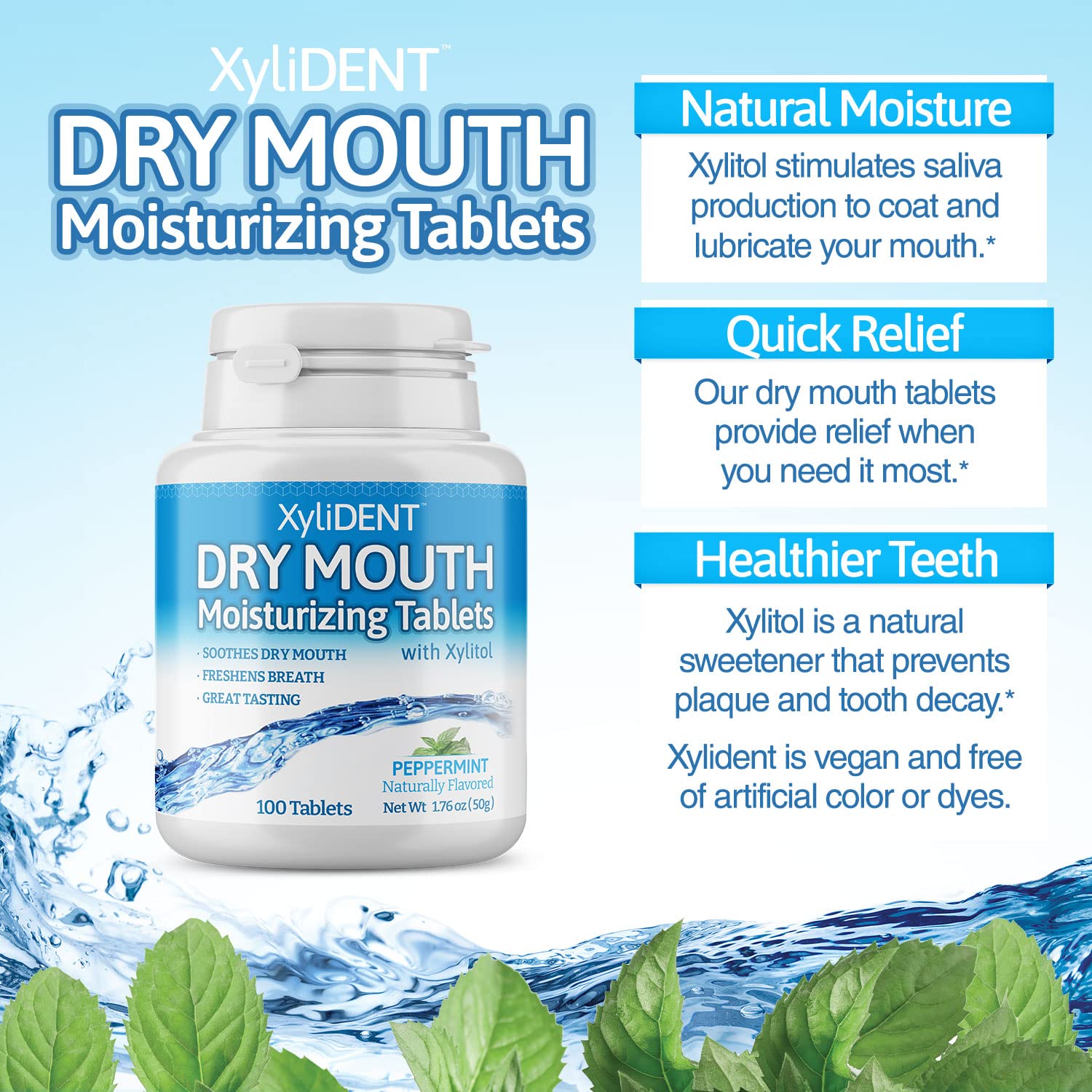 Nature's Stance XyliDENT Dry Mouth Tablets – Stimulate Saliva & Fresh Breath (Peppermint)
