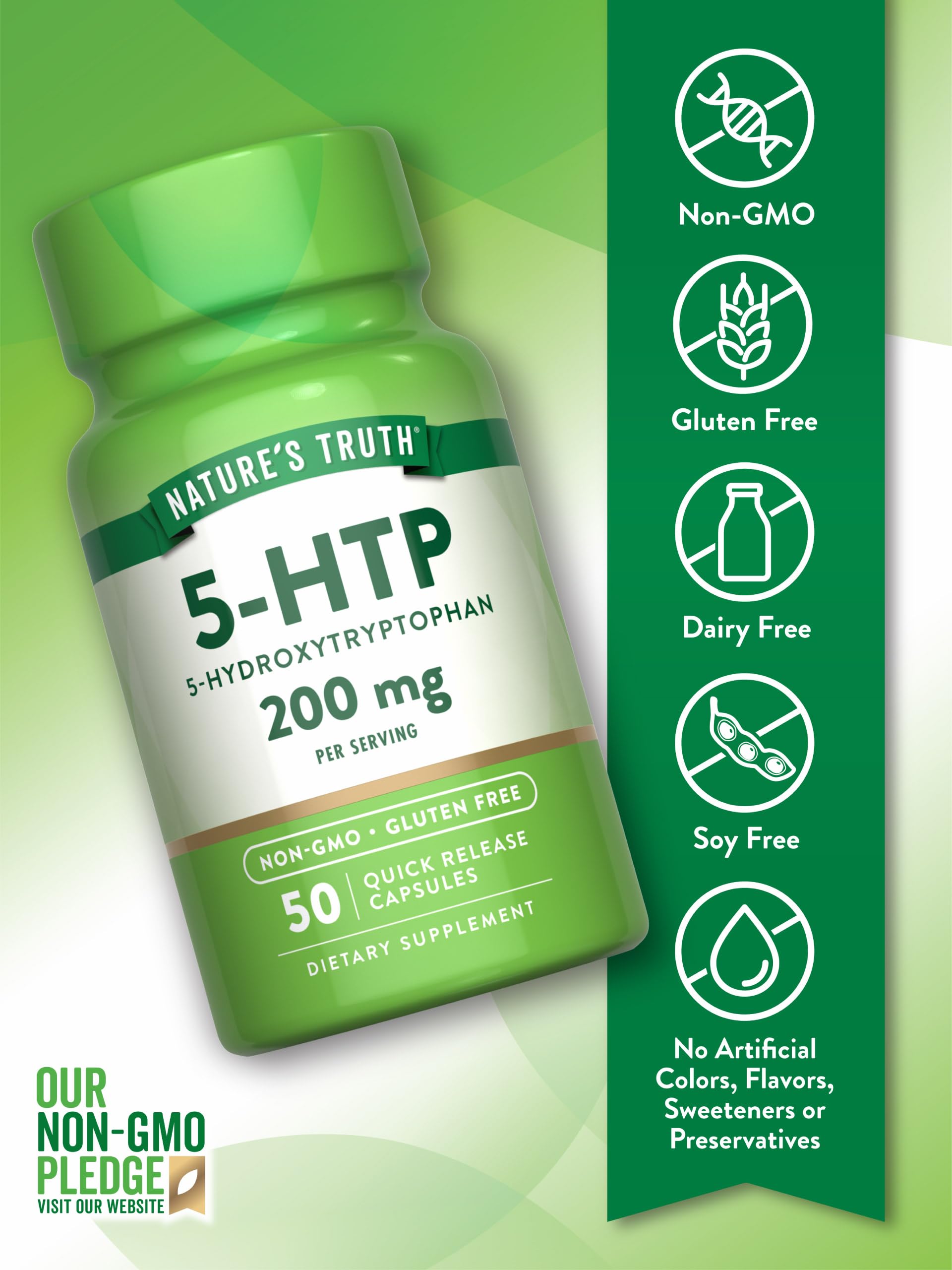 Nature's Truth 5HTP 200mg Capsules | 50 Count | 5-Hydroxytryptophan | Non-GMO & Gluten Free
