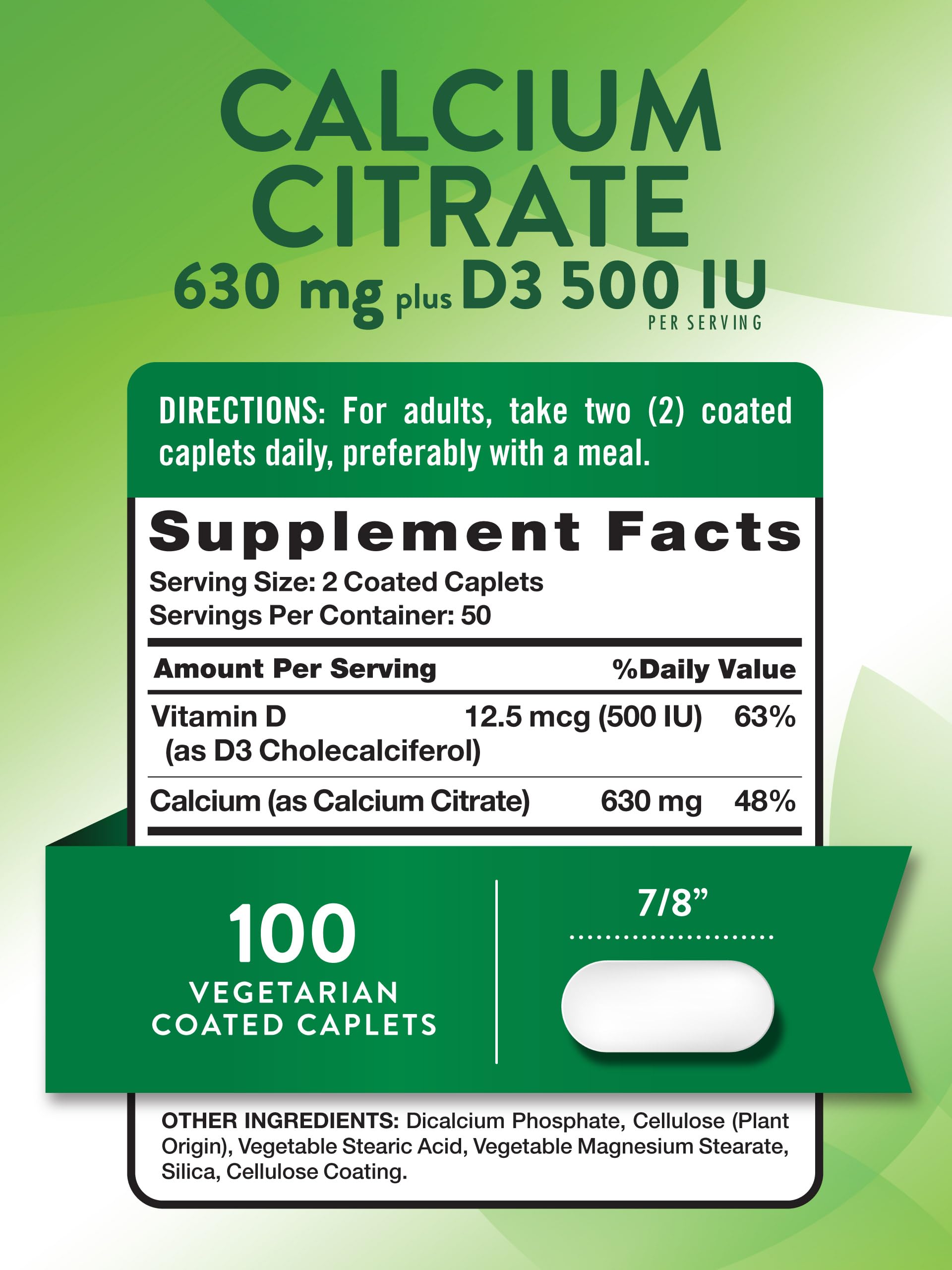 Nature's Truth Calcium Citrate with Vitamin D3 - 100 Caplets Pack of 2 - Vegetarian, Non-GMO & Gluten Free