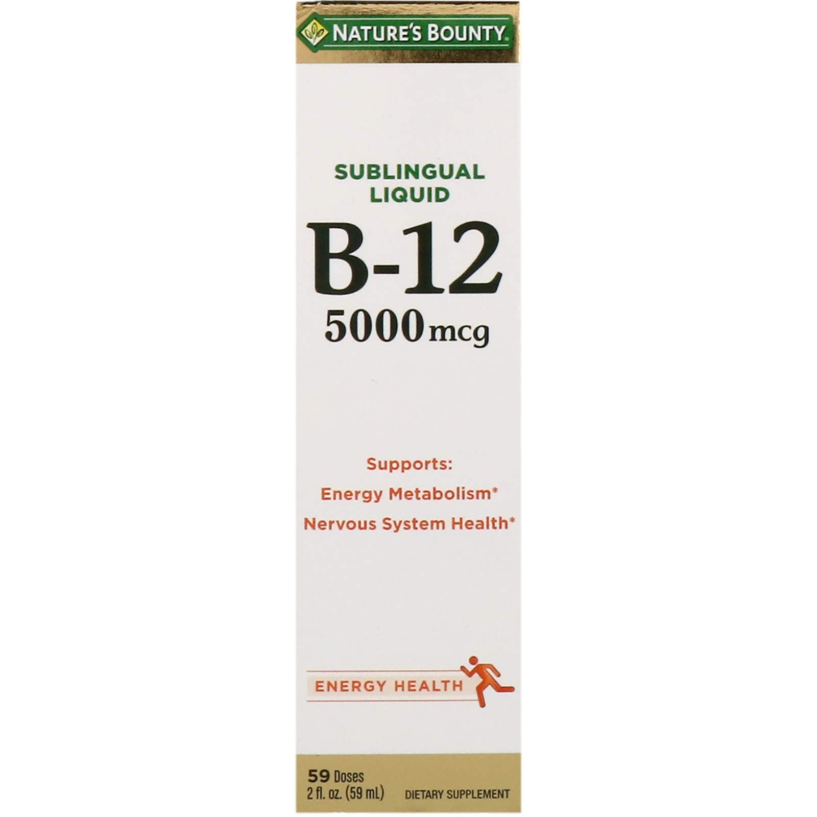 Nature's Bounty Super Strength B-12 5000mcg – Vegetarian Vitamin B12, 2 oz (Pack of 2)