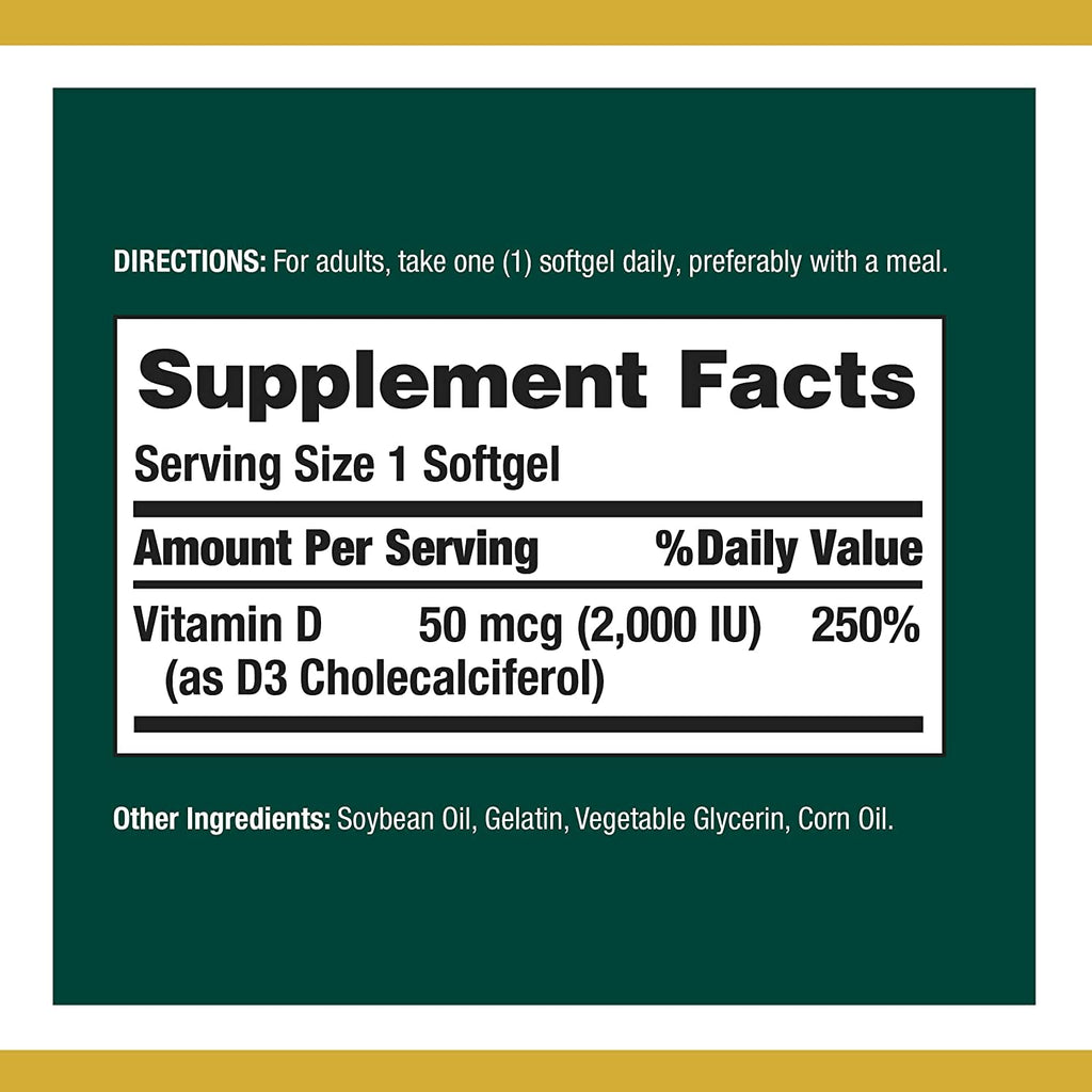 Nature's Bounty Vitamin D 2,000 IU Softgels | Vitamin D3 Supplement