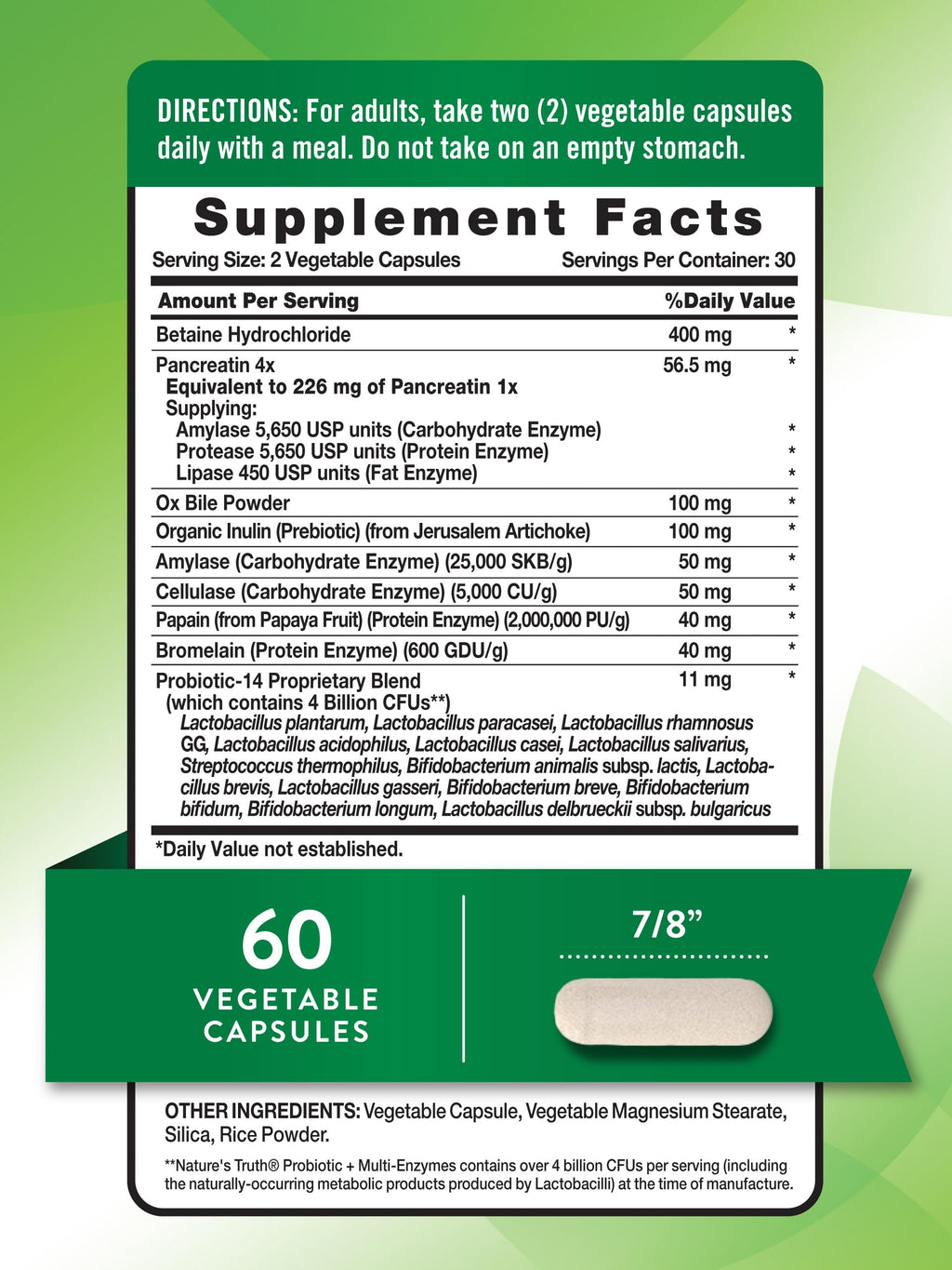 Nature's Truth Probiotics with Enzymes – 60 Capsules (Non-GMO, Gluten Free) – Pack of 2