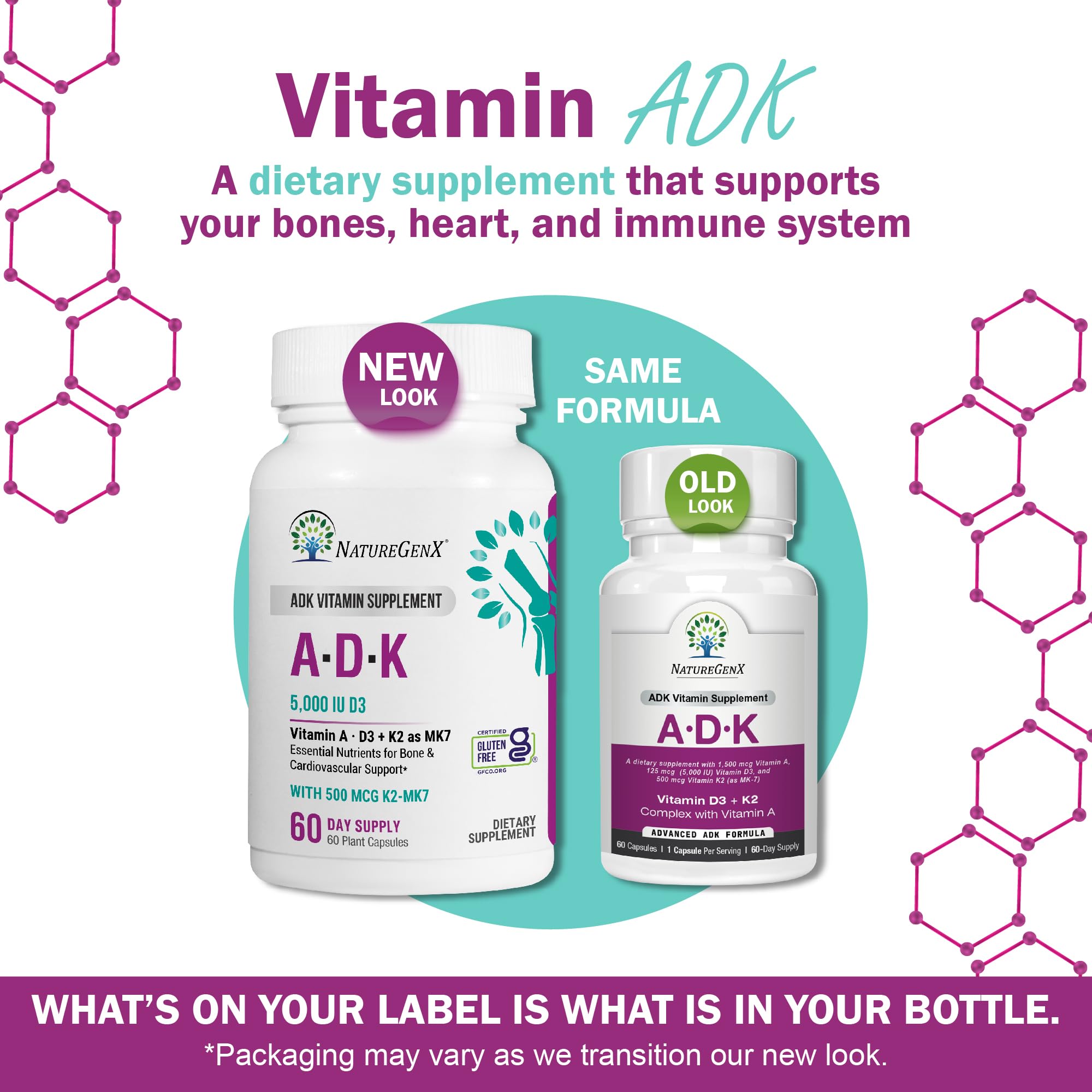 NatureGenX ADK Vitamin Supplement 5000 IU | Vitamin A, D3 & K2 for Bone Health