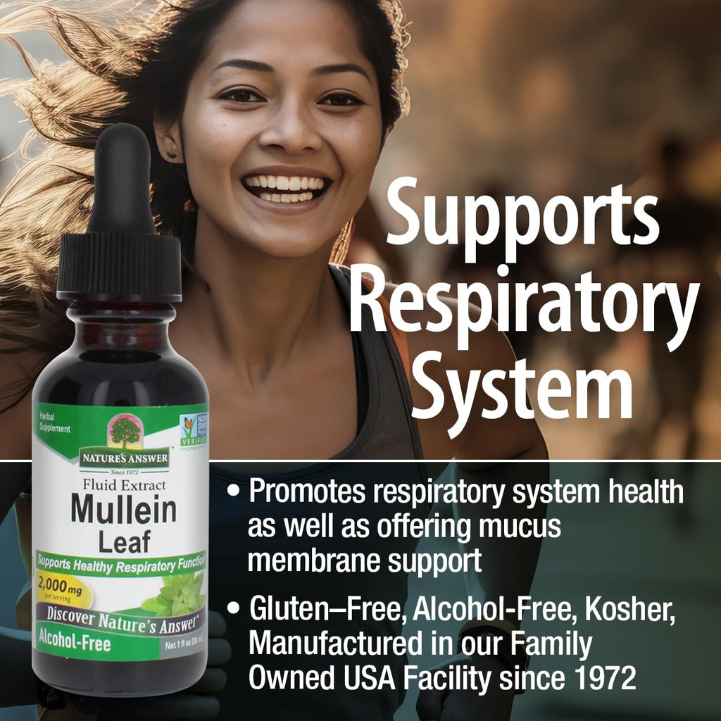 Nature's Answer Mullein Leaf | Herbal Supplement | Supports Respiratory Function & Mucous Membranes | Non-GMO & Kosher | Gluten-Free & Alcohol-Free 1oz (2 Pack)
