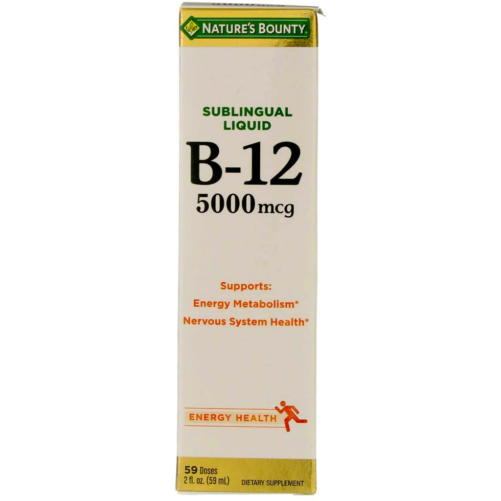 Nature's Bounty B-12 5000 mcg Sublingual Liquid – Energy Support, 2 oz (Pack of 2)