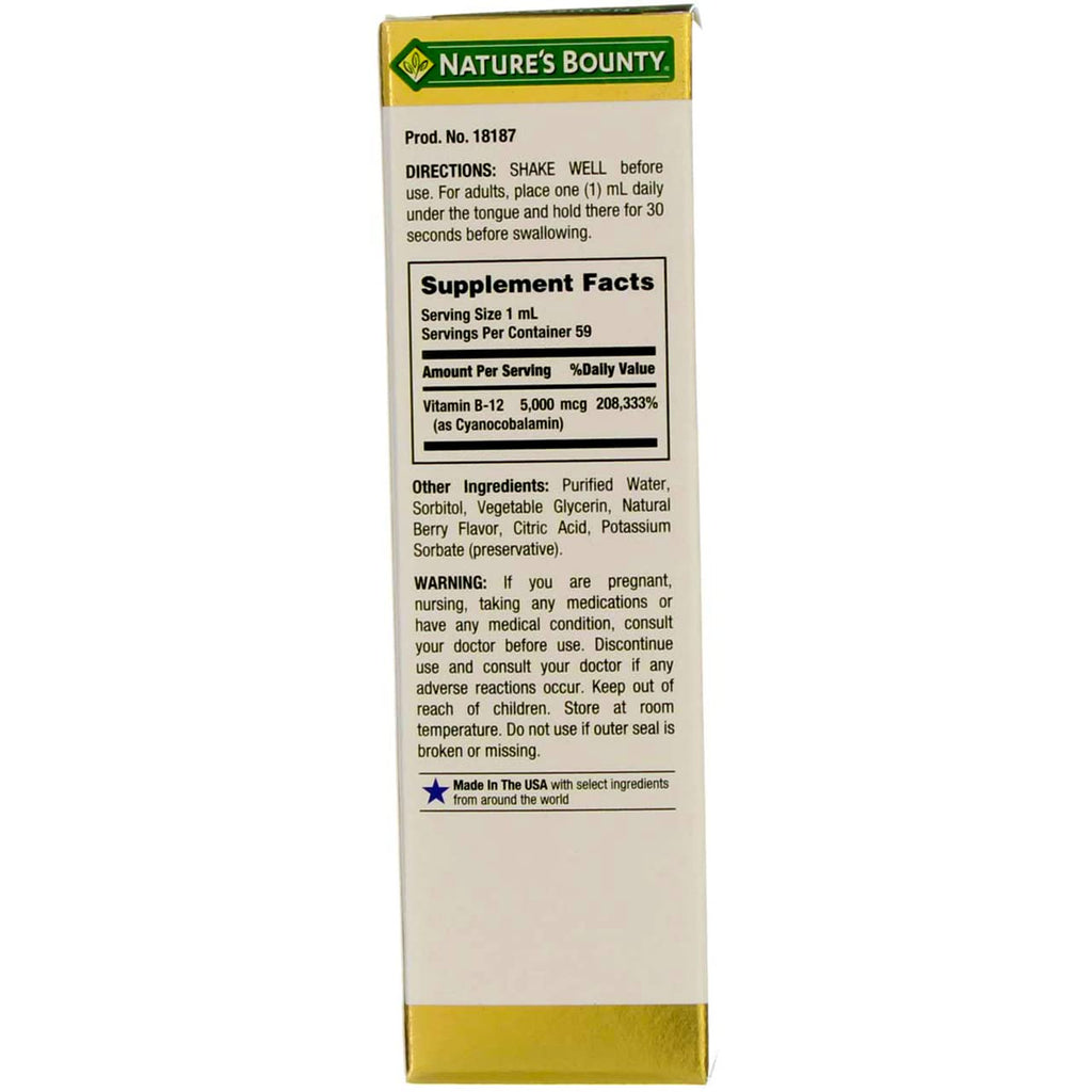 Nature's Bounty B-12 5000 mcg Sublingual Liquid – Energy Support, 2 oz (Pack of 2)