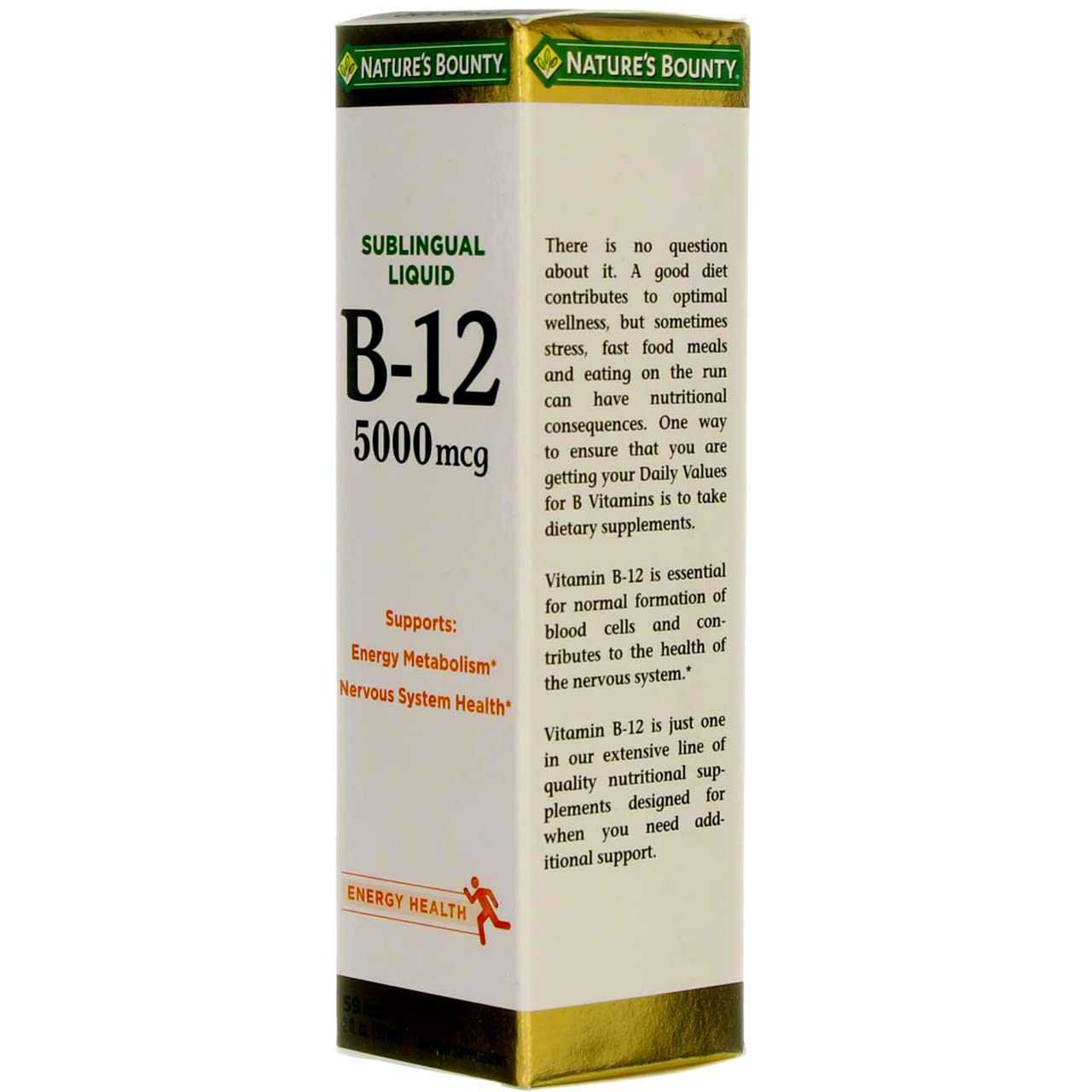 Nature's Bounty B-12 5000 mcg Sublingual Liquid – Energy Support, 2 oz (Pack of 2)