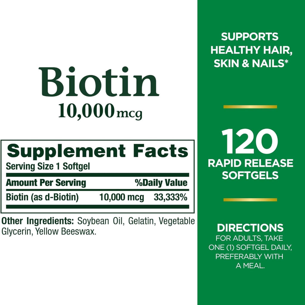 Nature's Bounty Biotin 10000 mcg – Ultra Strength Softgels (Pack of 2)