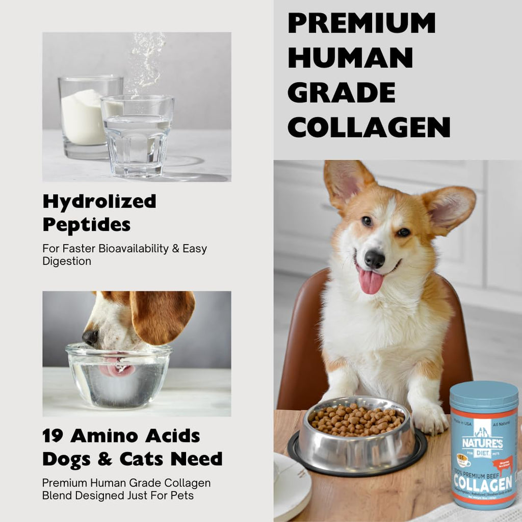 Nature's Diet Beef Collagen Peptides Type 1 for Dogs & Cats – Joint, Digestion & Skin Health | Premium Human Grade, Grass-Fed