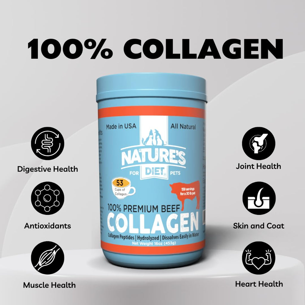Nature's Diet Beef Collagen Peptides Type 1 for Dogs & Cats – Joint, Digestion & Skin Health | Premium Human Grade, Grass-Fed