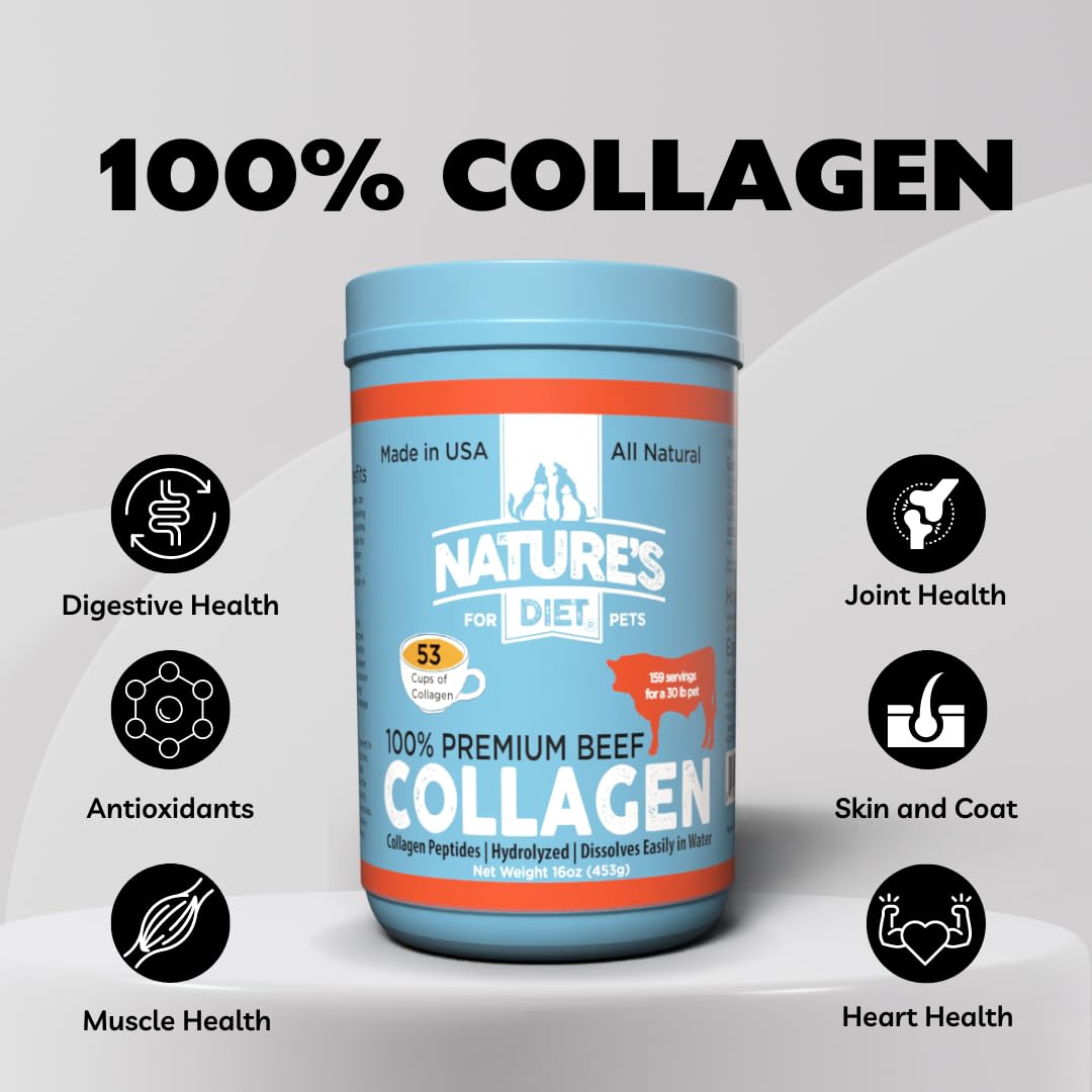 Nature's Diet Beef Collagen Peptides Type 1 for Dogs & Cats – Joint, Digestion & Skin Health | Premium Human Grade, Grass-Fed