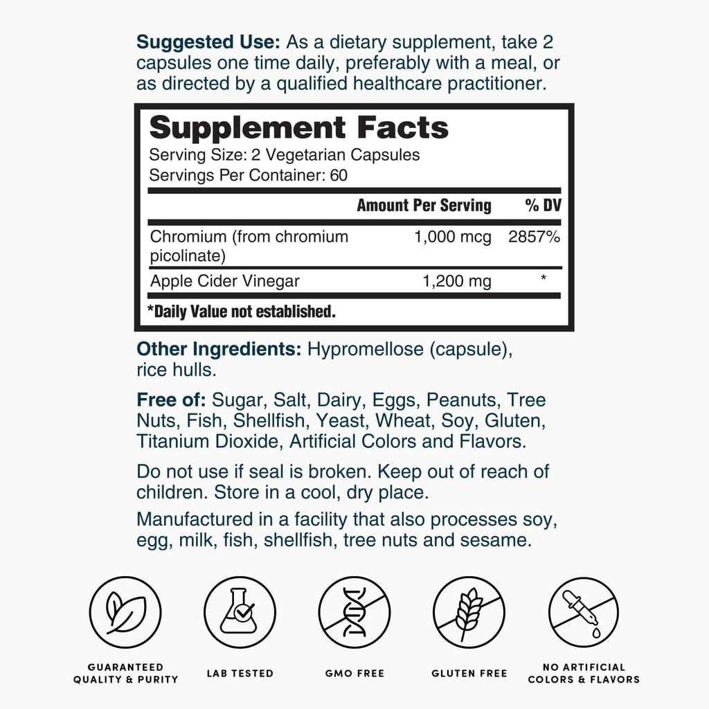Nature's Lab Apple Cider Vinegar 1200mg with Chromium – 120 Capsules (Pack of 2)