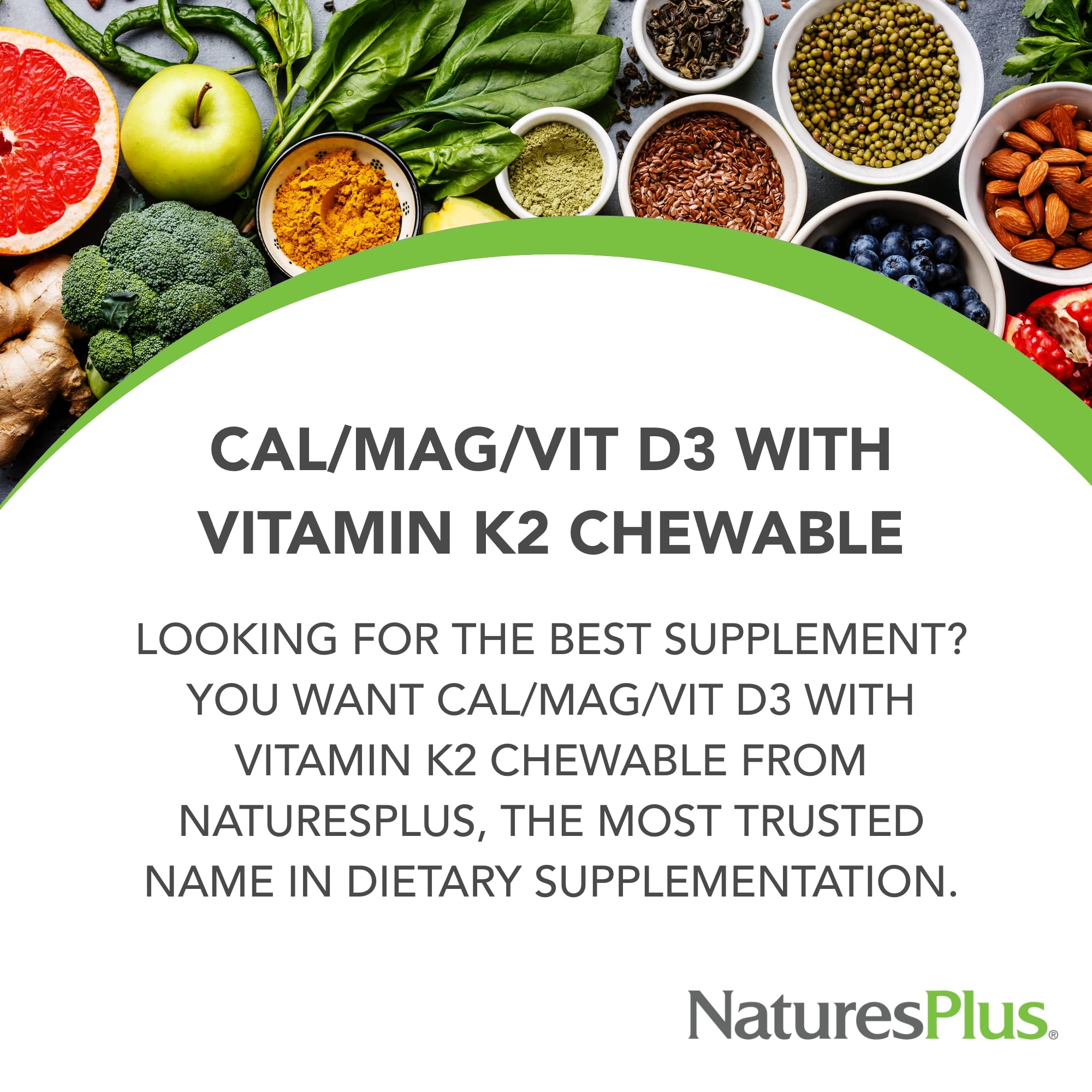 Natures Plus Cal/Mag/Vit D3 + K2 Chewables - Vanilla Flavor, 30 Servings | Gluten-Free Bone Health