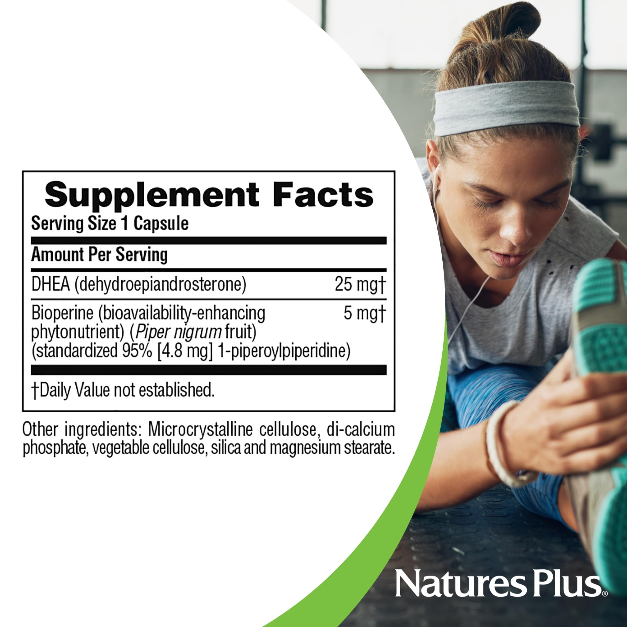 Natures Plus DHEA-25 with Bioperine – 60 Capsules (Gluten Free) | 60 Servings
