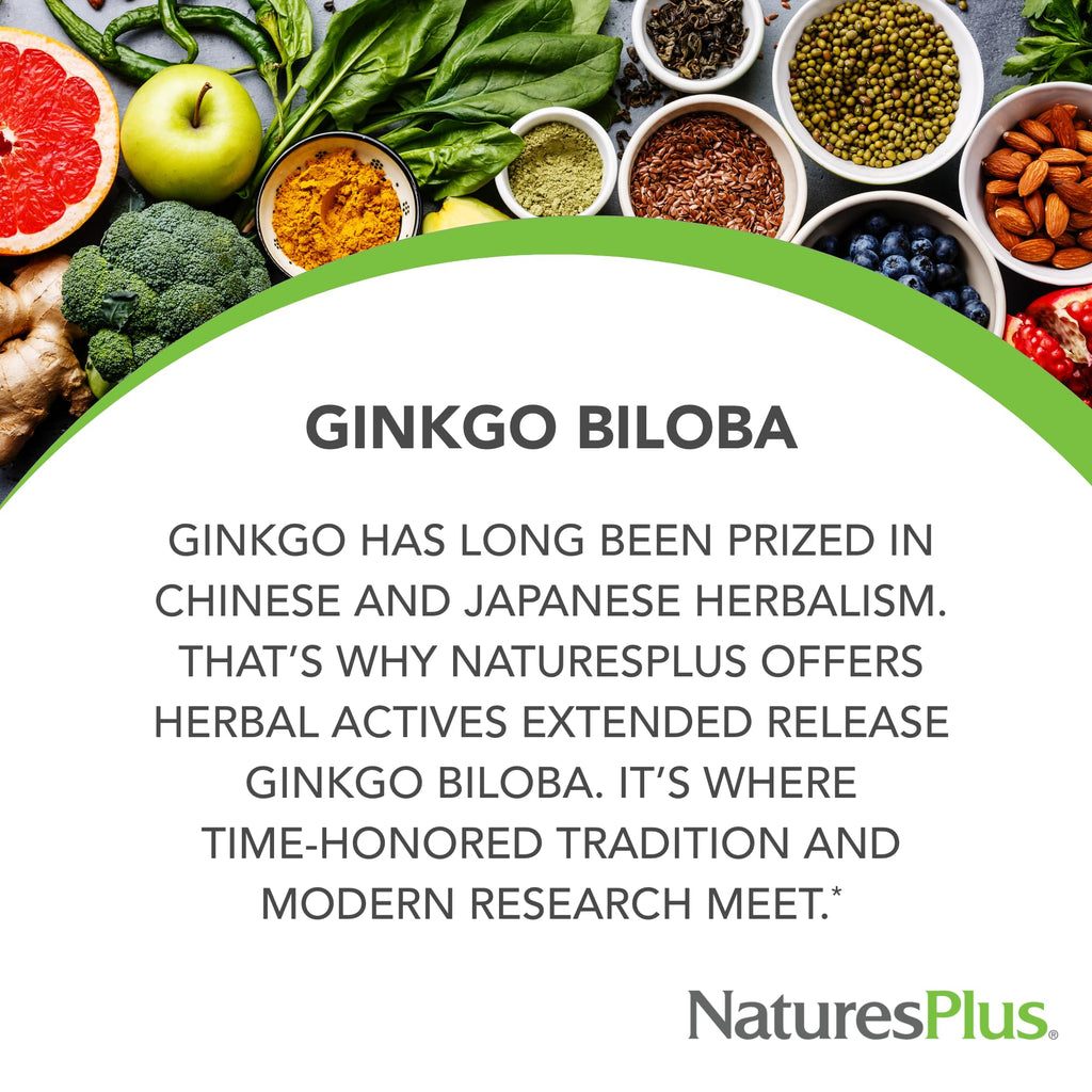 Natures Plus Herbal Actives Ginkgo Biloba 120 mg – Extended Release | 60 Vegan Tablets | Gluten-Free
