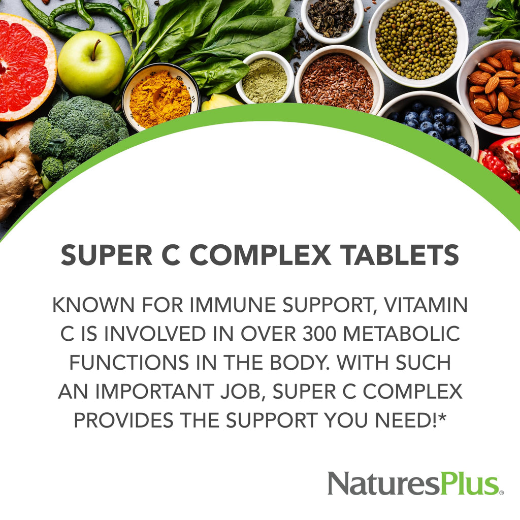 Natures Plus Super C Complex – 1000 mg Vitamin C, 90 Vegetarian Capsules – Gluten-Free, High Potency Antioxidant, 45 Servings