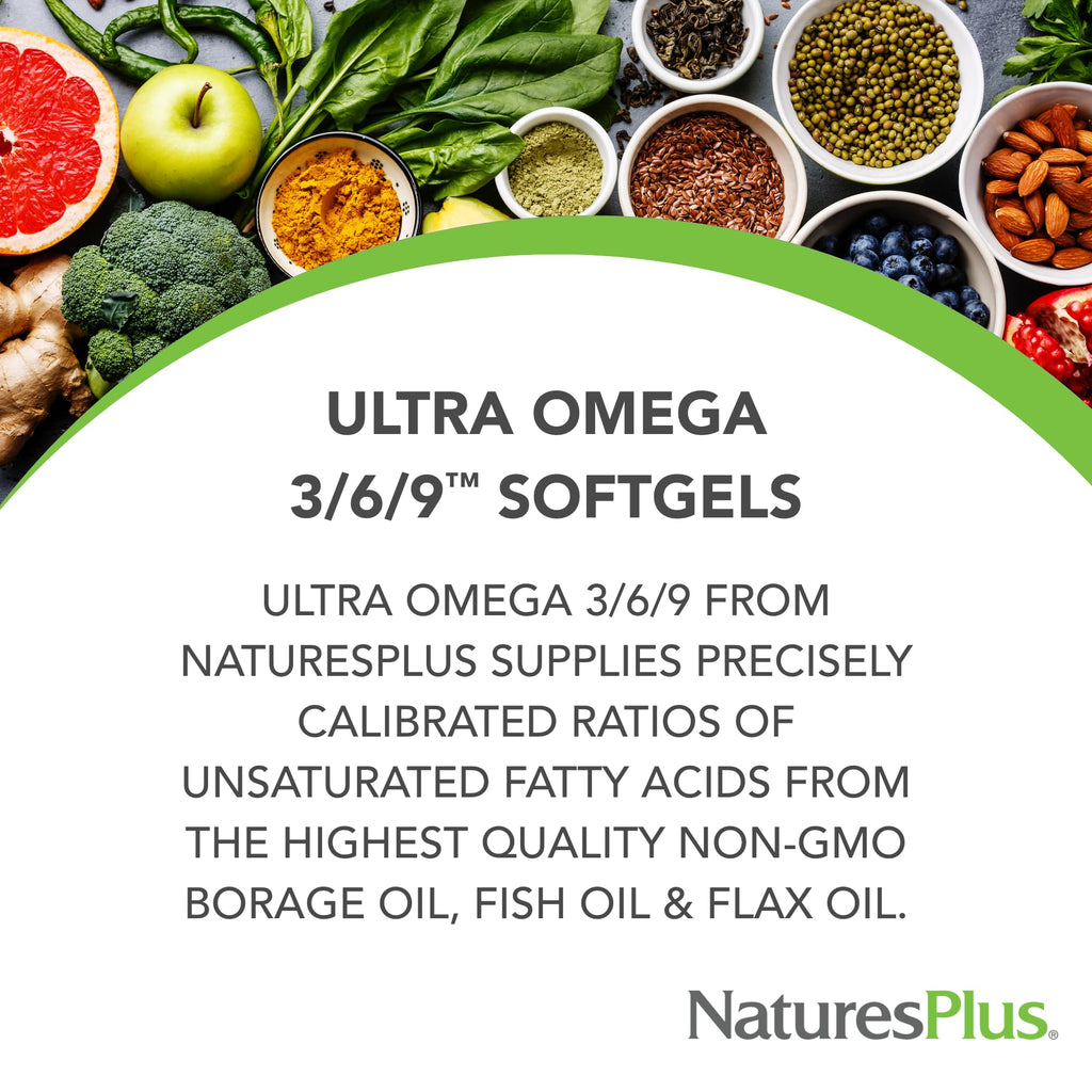 Natures Plus Ultra Omega 3-6-9 1200 mg | 60 Softgels | Borage, Fish & Flax Oil | Gluten-Free
