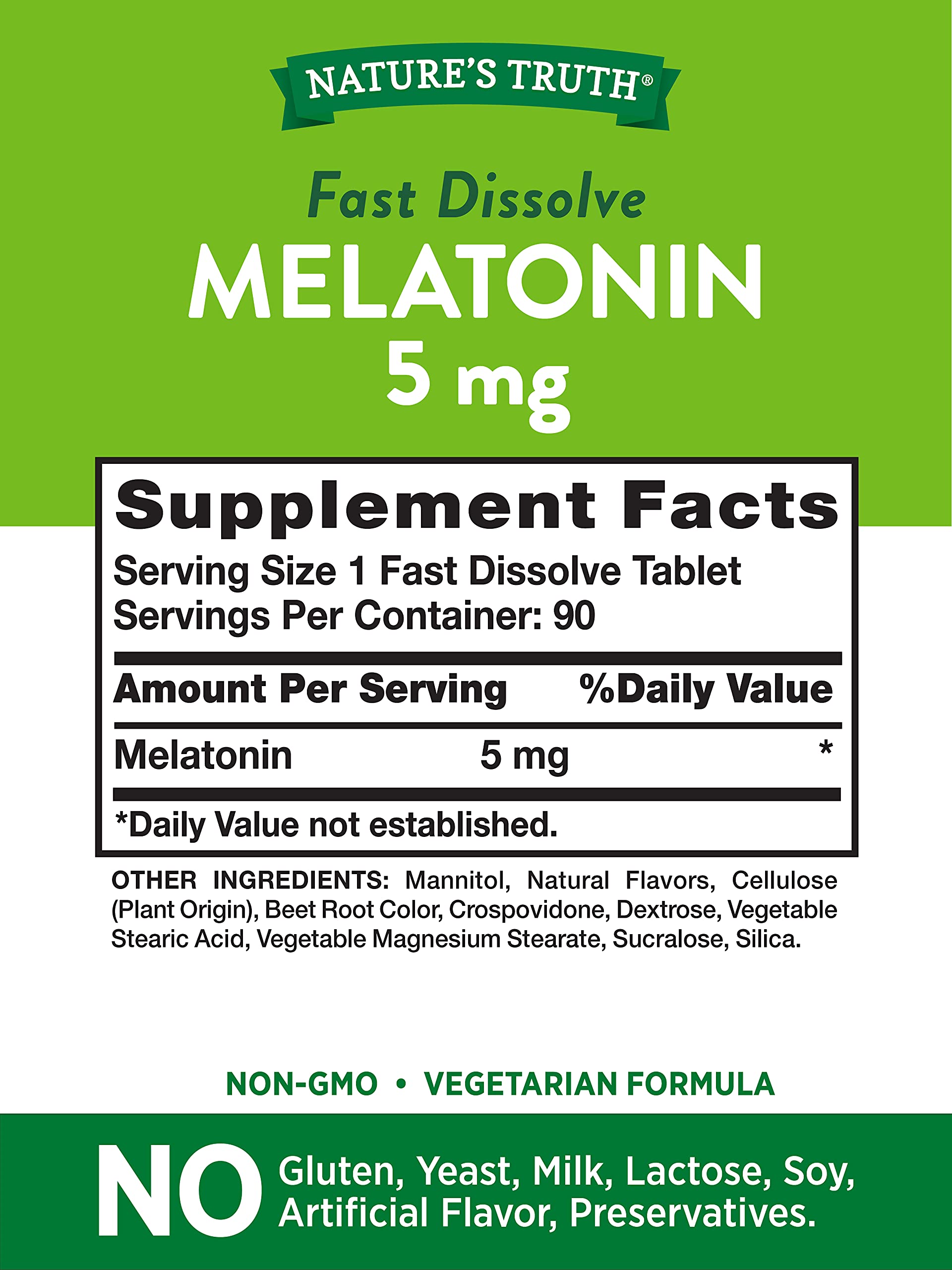 Nature's Truth Melatonin 5 mg | 180 Fast Dissolve Tablets (2 X 90 Twin Pack) | Natural Berry Flavor | Vegetarian, Non-GMO, Gluten Free Supplement (Pack of 2)