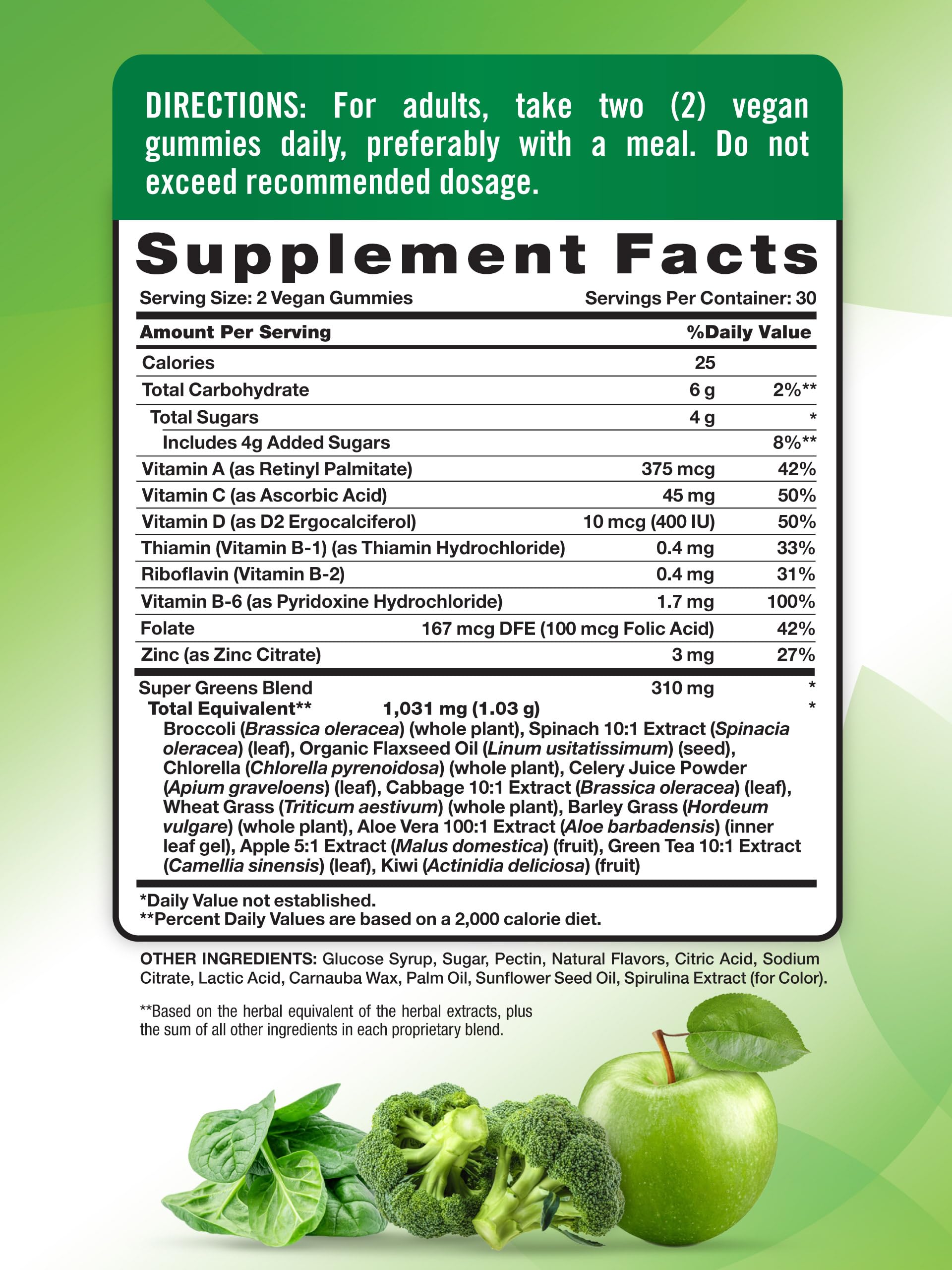 Nature's Truth Super Greens Gummies – 60 Count, Apple Flavor, Vegan, Non-GMO & Gluten Free