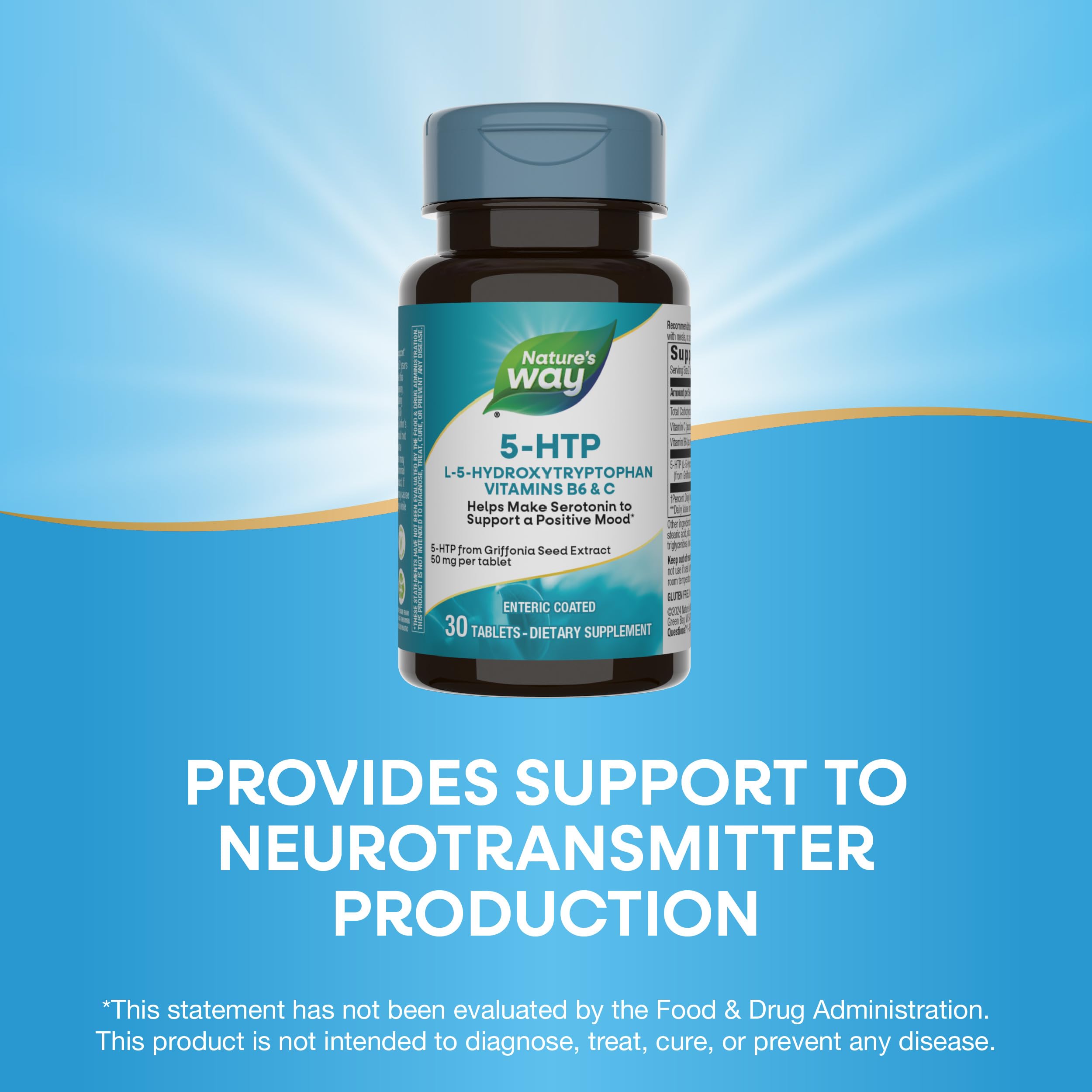 Nature's Way 5-HTP – Griffonia Bean Extract, 50 mg 5-HTP, 30 Tablets (Vegan, Gluten Free)