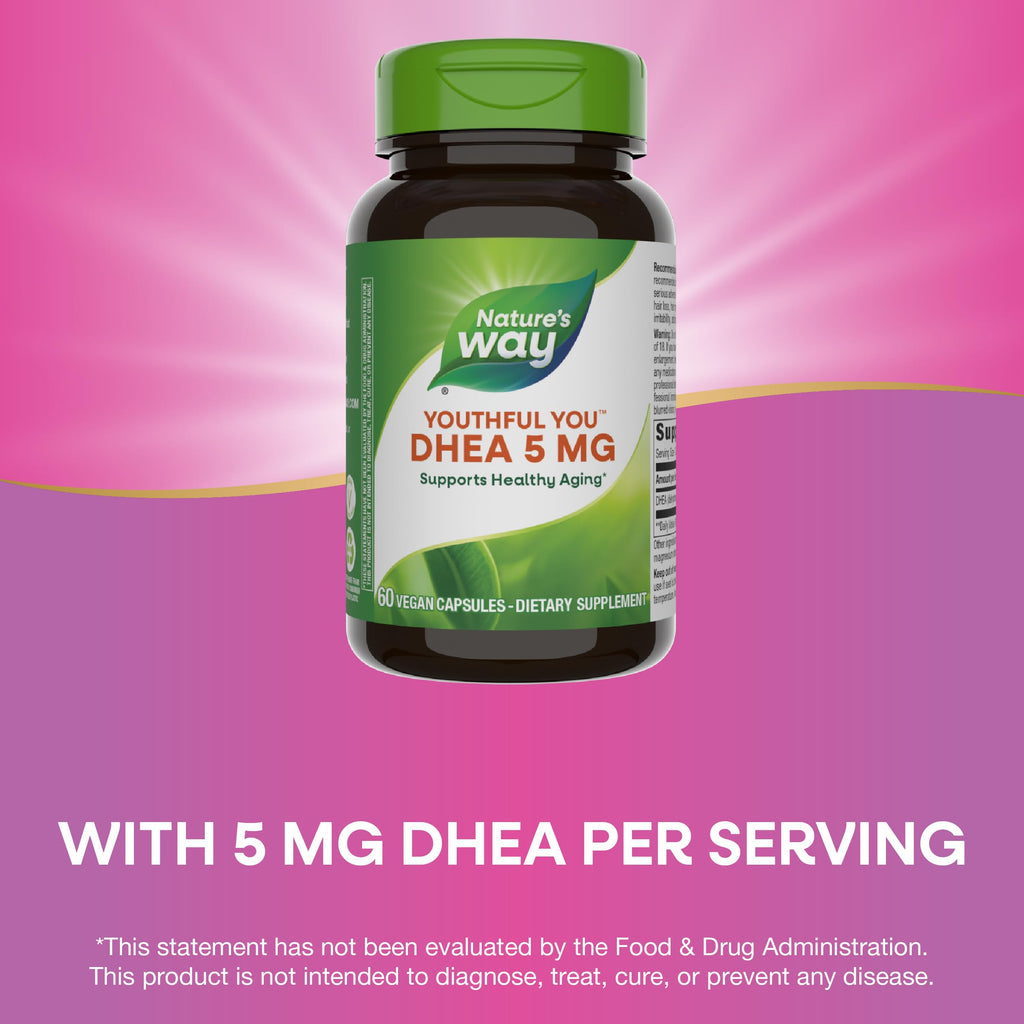 Nature's Way Youthful You DHEA 5 mg - Supports Healthy Aging & Hormone Production | 60 Vegan Capsules