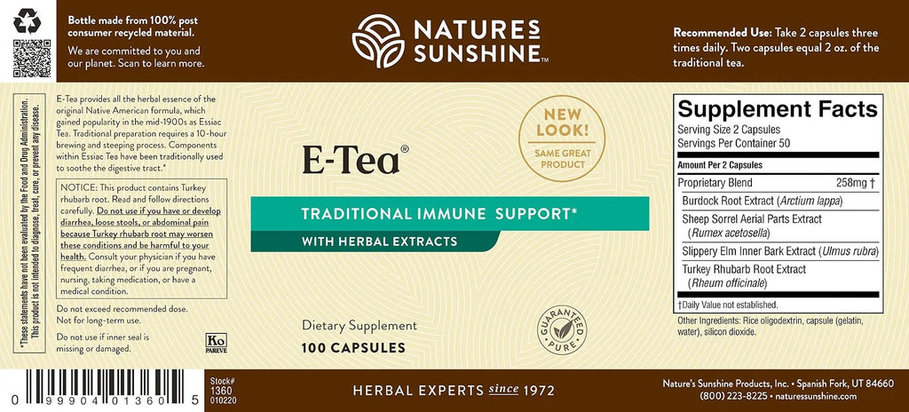 Nature's Sunshine E-Tea Capsules (100 Count) – Immune Support