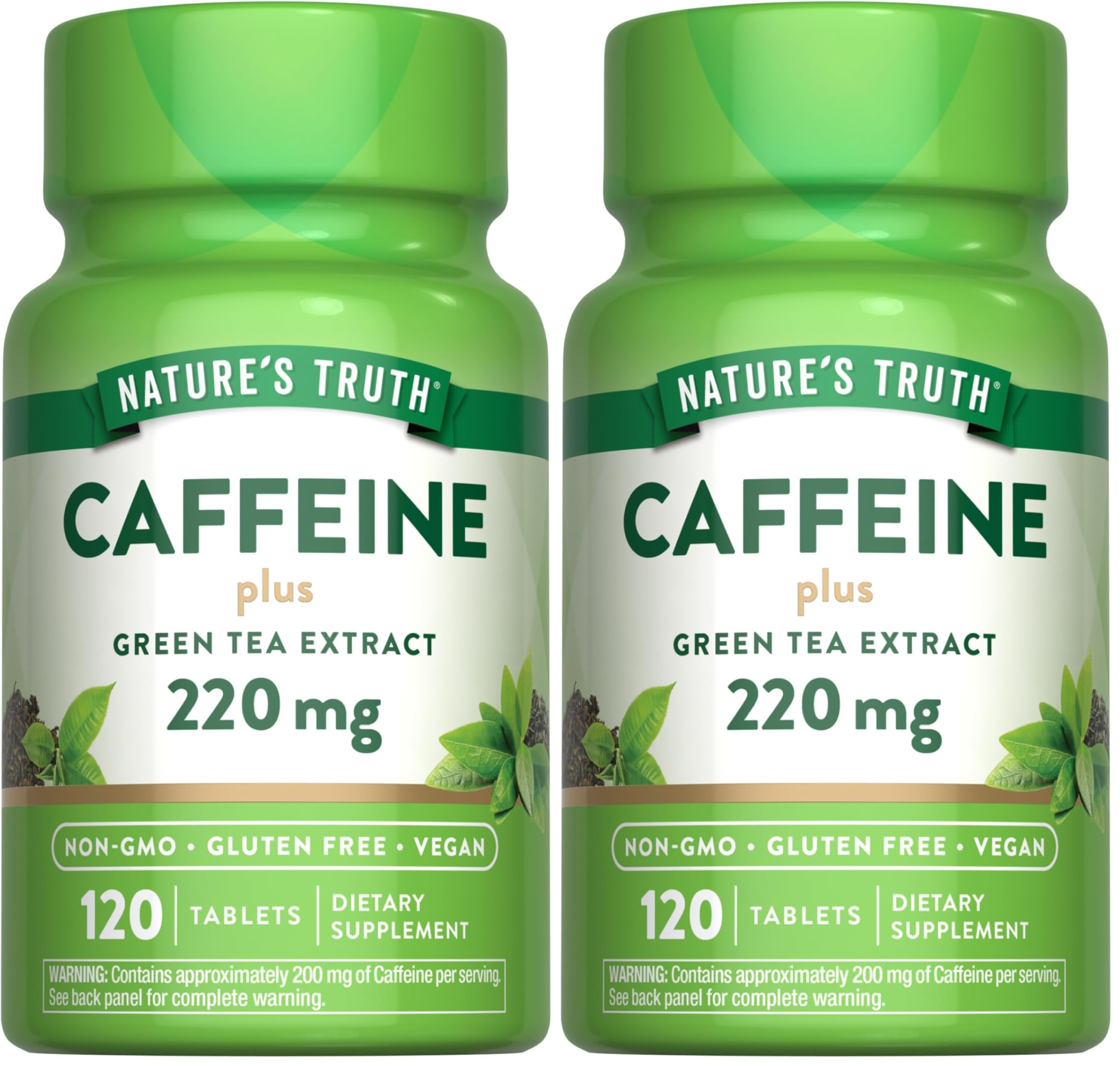Nature's Truth Caffeine Pills 220mg | 120 Count | Green Tea Extract | Vegan, Non-GMO & Gluten Free (Pack of 2)