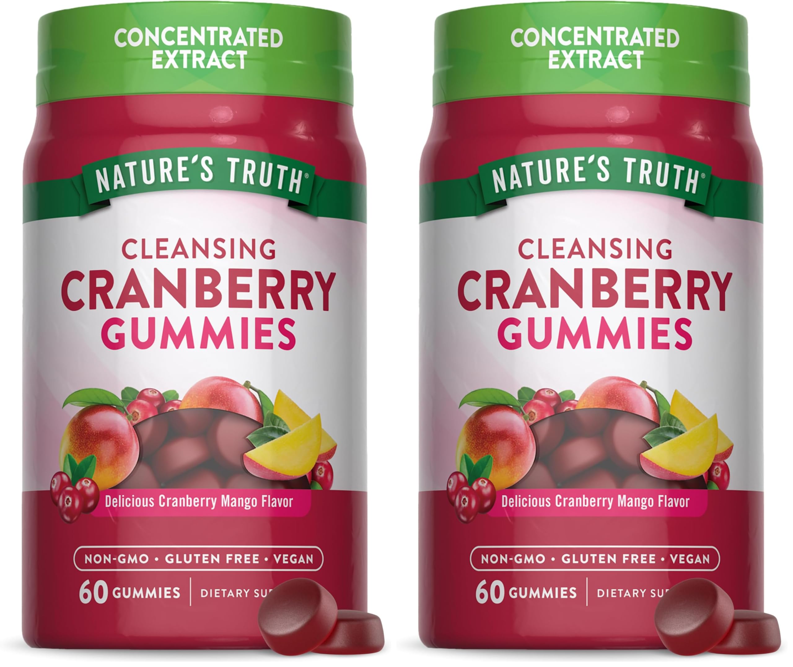Nature's Truth Cranberry Gummies 60 Count – Vegan, Non-GMO & Gluten Free (Cranberry Mango) Pack of 2