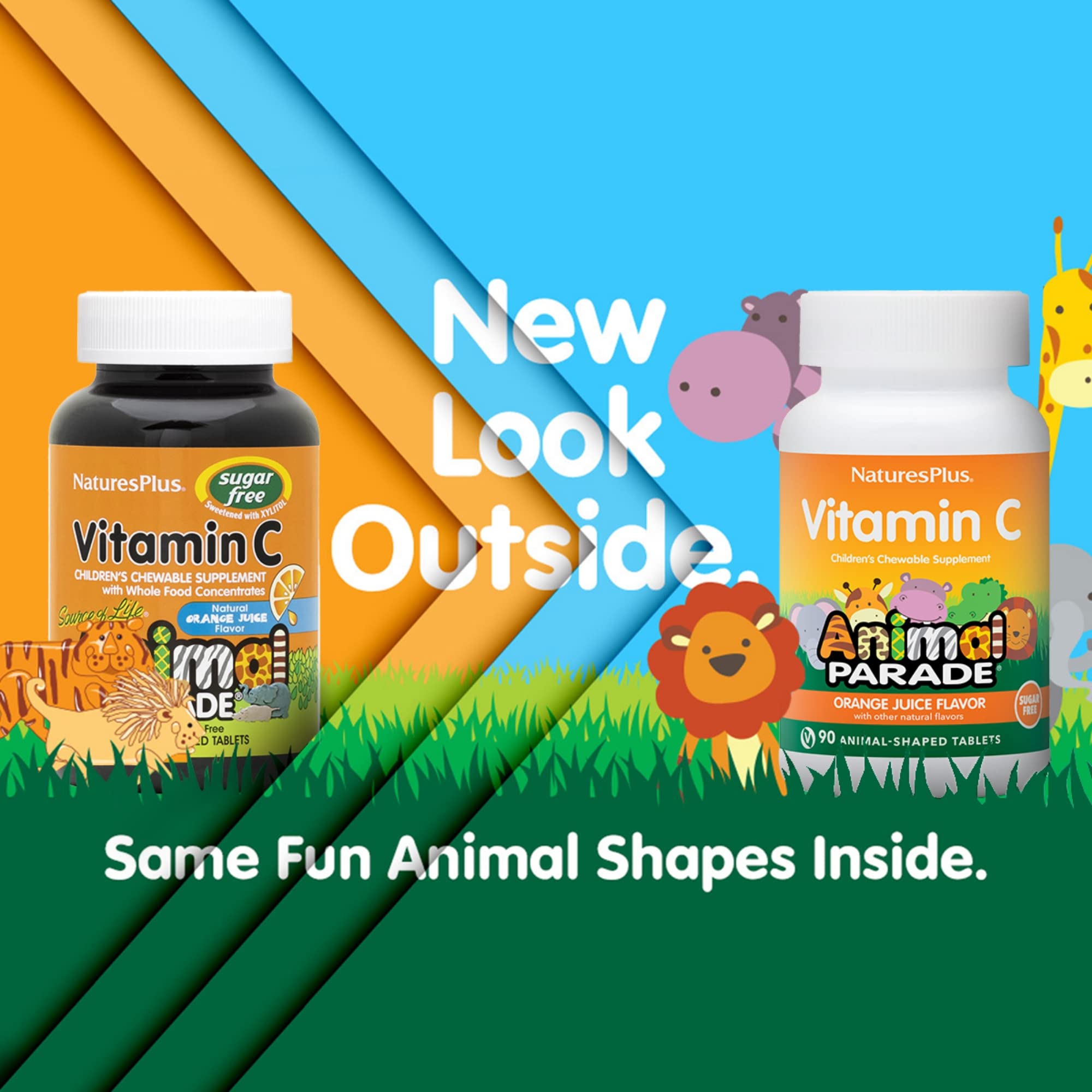 NaturesPlus Animal Parade Sugar-Free Vitamin C — 90 Chewables, Natural Orange Flavor, Immune Support, Gluten Free
