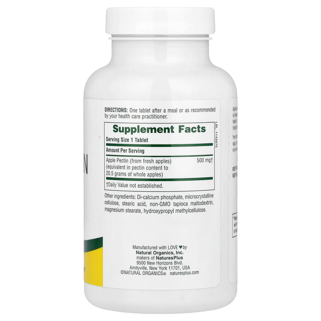 NaturesPlus Apple Pectin 500 mg | 180 Tablets – Natural Fiber Supplement | Vegetarian, Gluten Free