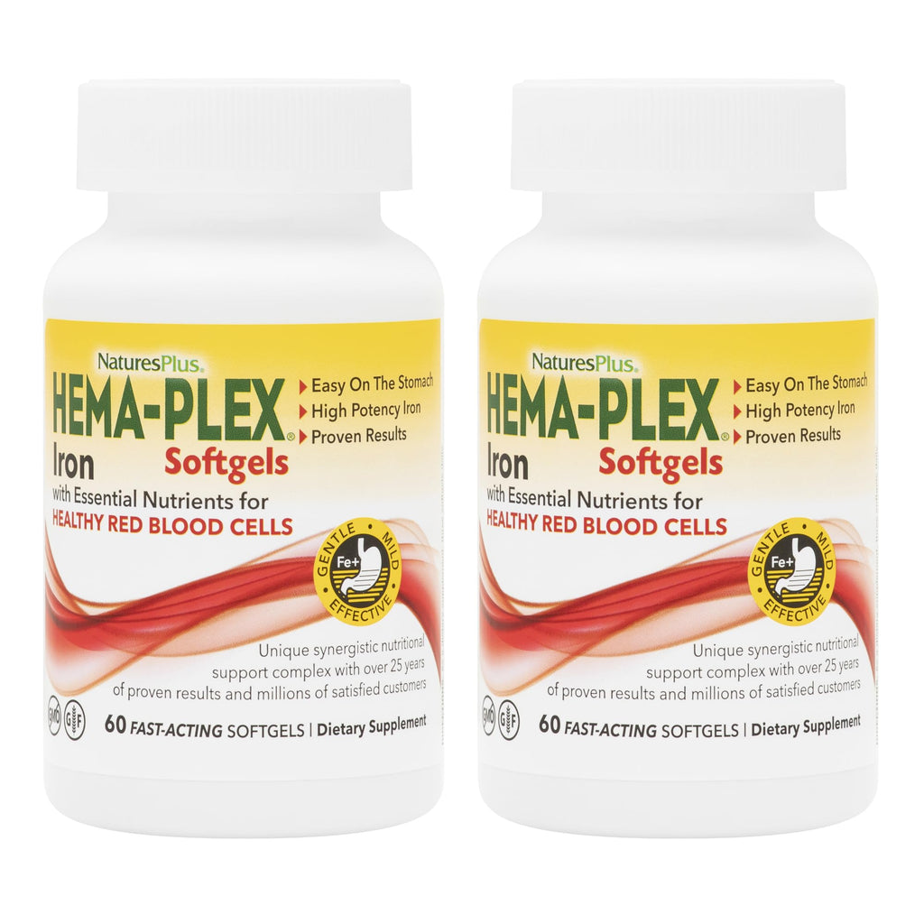 NaturesPlus Hema-Plex Iron - 85 mg Iron (60 count) - 2 Pack, Vegan
