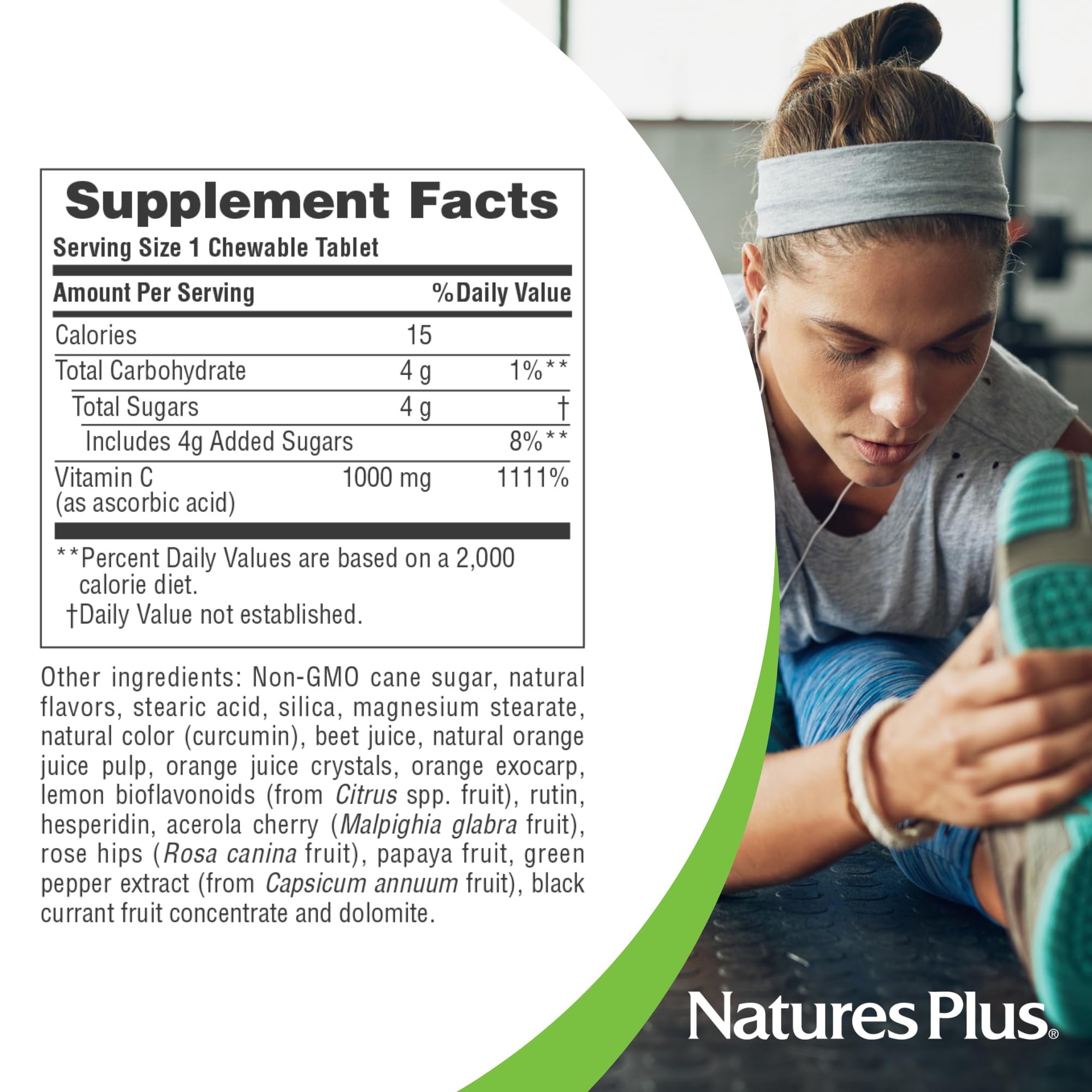 NaturesPlus Orange Juice Vitamin C 1000 mg – 60 Chewables | High-Potency Immune Support, Vegan & Gluten Free | 60 Servings