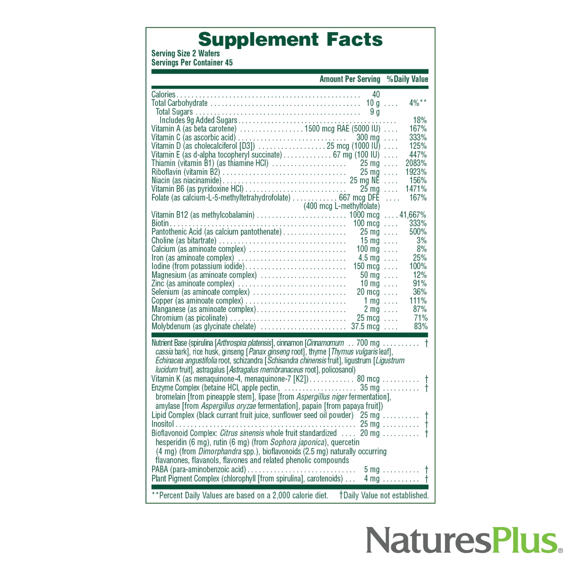 NaturesPlus Source of Life Adult Chewable Multivitamin – Apple Cinnamon Flavor (90 Wafers, 45 Servings)