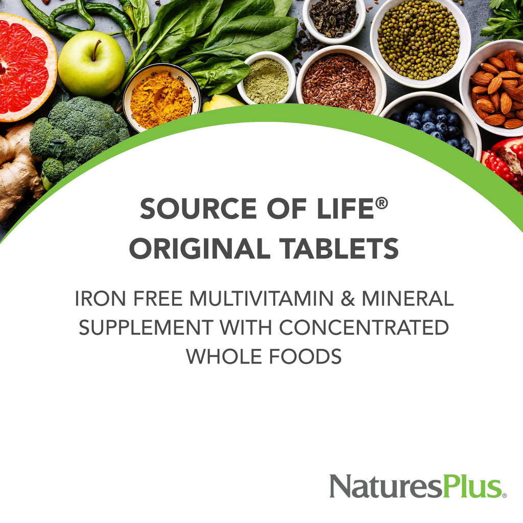 NaturesPlus Source of Life No Iron – Gluten-Free Vegetarian Multivitamin, 2-Pack (120 Servings)