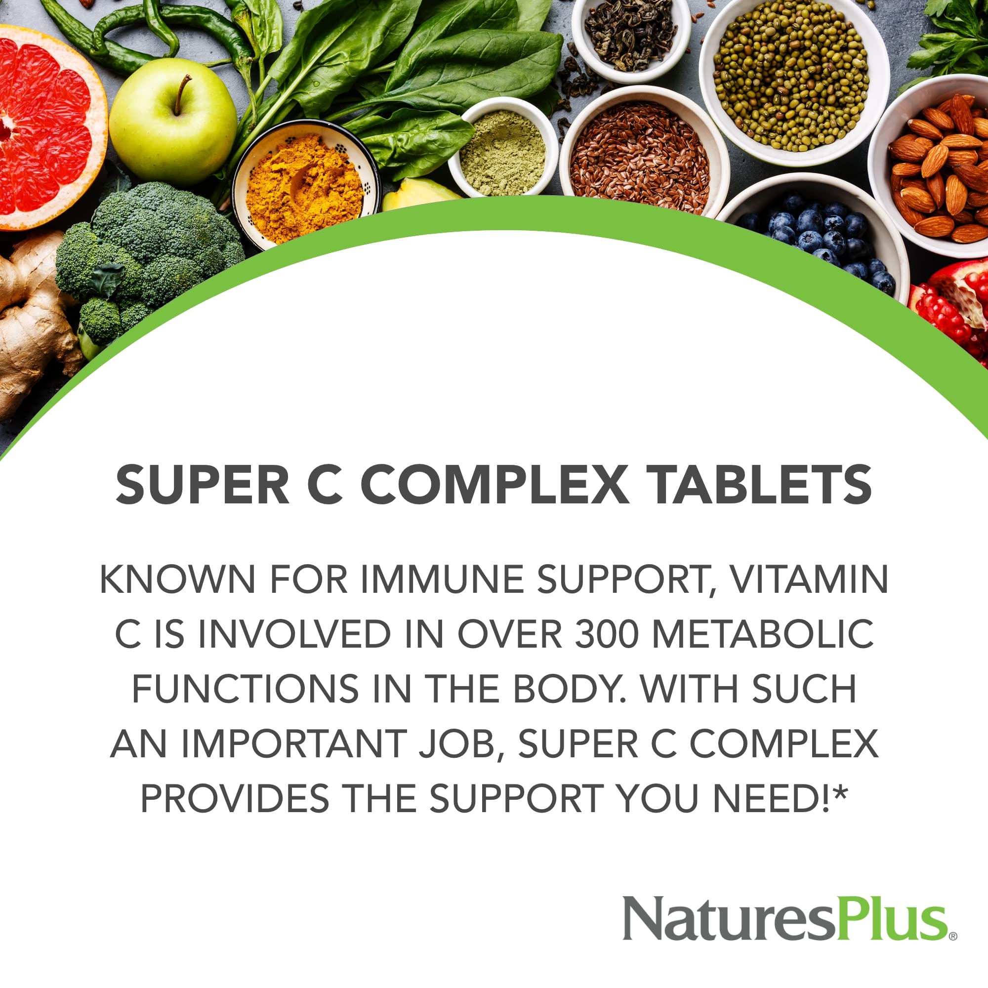 NaturesPlus Super C Complex 1000 mg - 90 Veg Tablets | Immune Support