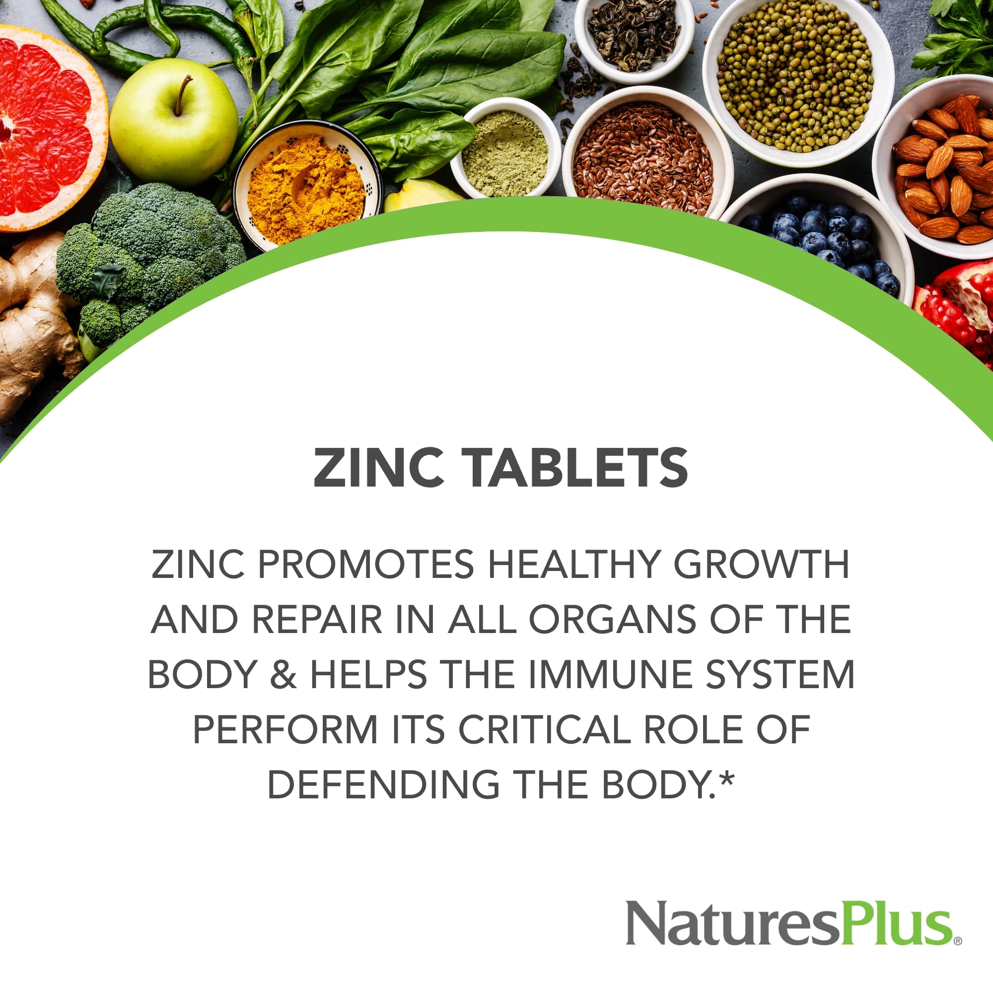 NaturesPlus Zinc Tablets 10 mg – 90 Vegetarian Servings | Immune Support, Digestion & Vision