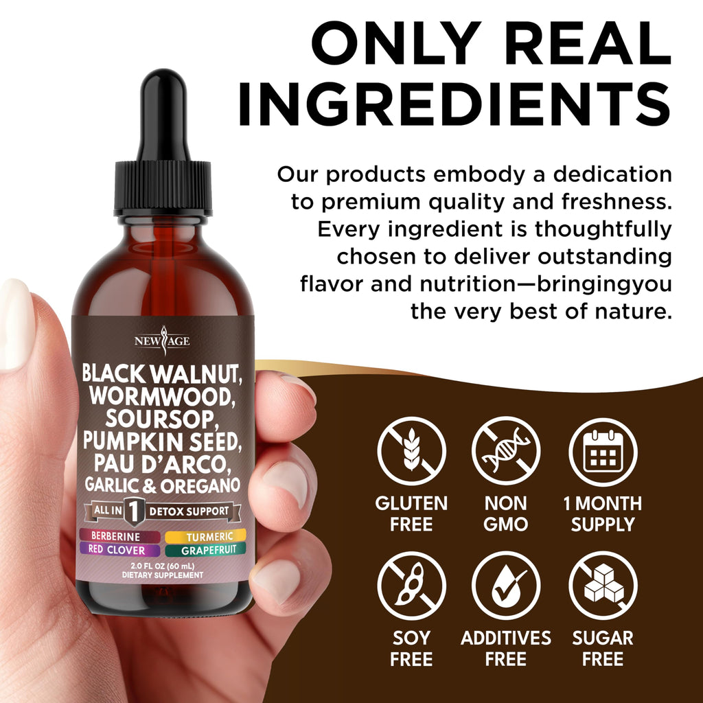 NEW AGE Black Walnut Wormwood Cleanse Drops – Herbal Liquid Tincture, 8oz