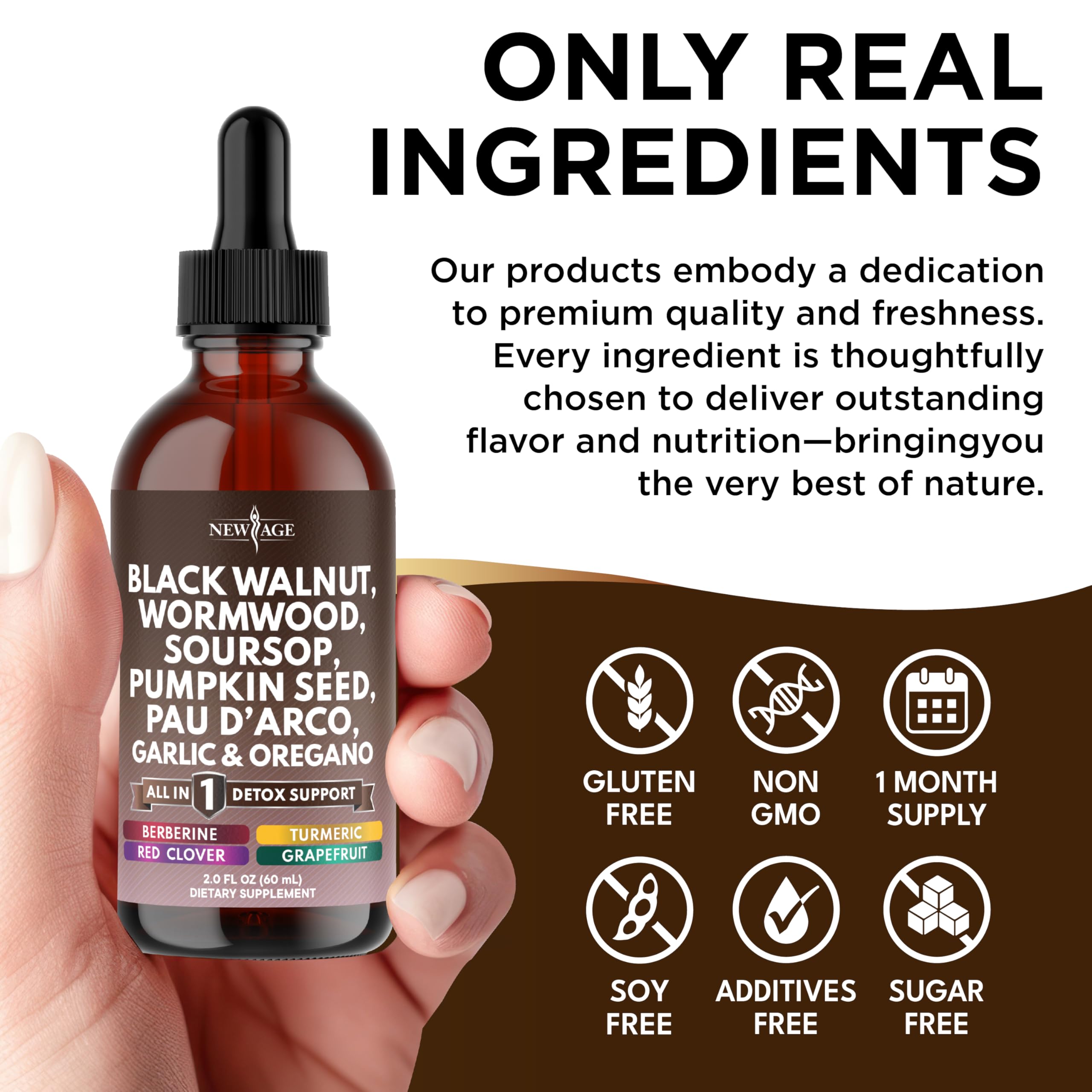NEW AGE Black Walnut Wormwood Cleanse Drops – Herbal Liquid Tincture, 8oz