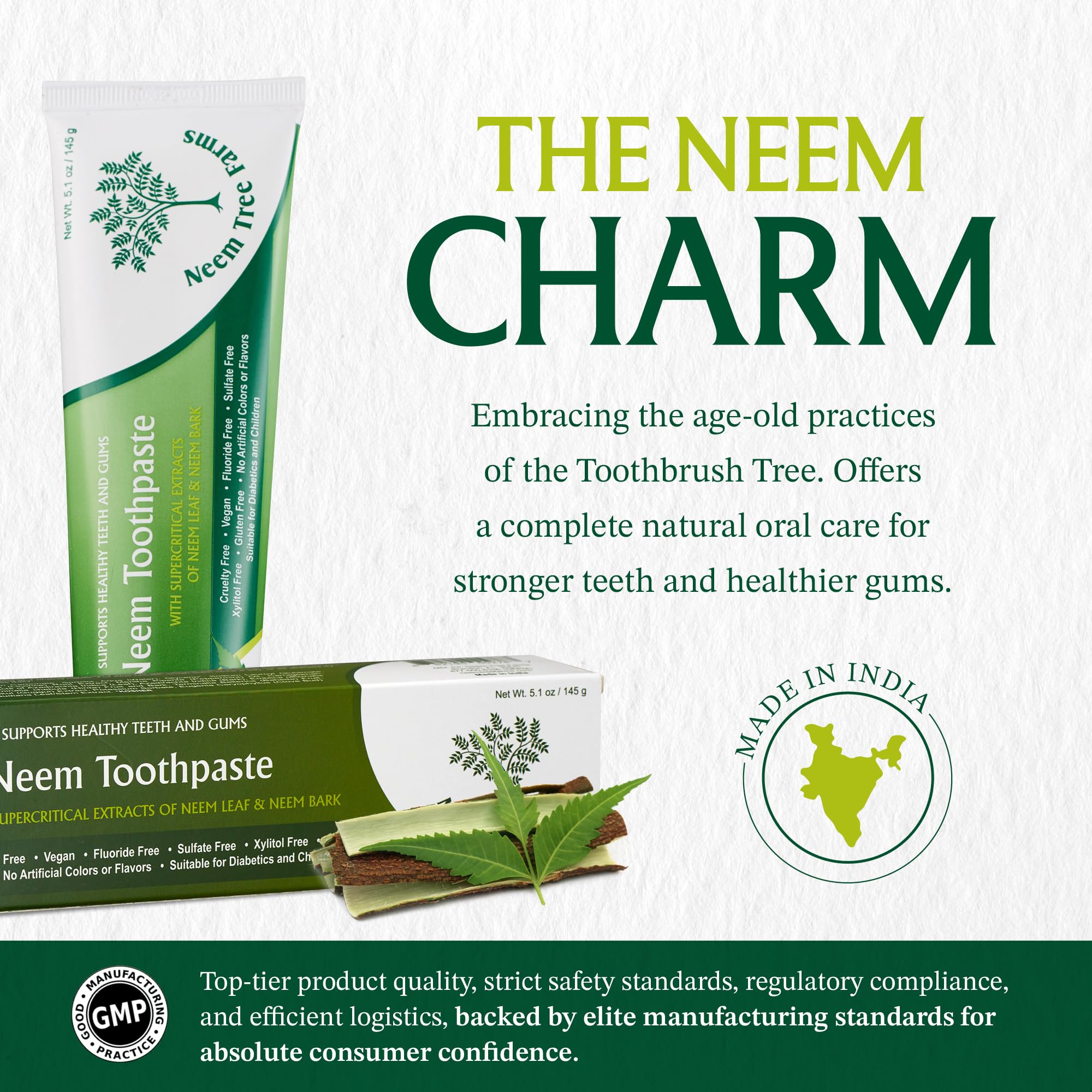 Neem Fluoride Free Toothpaste - Vegan, Gluten Free - Clove & Stevia - 4 Pack
