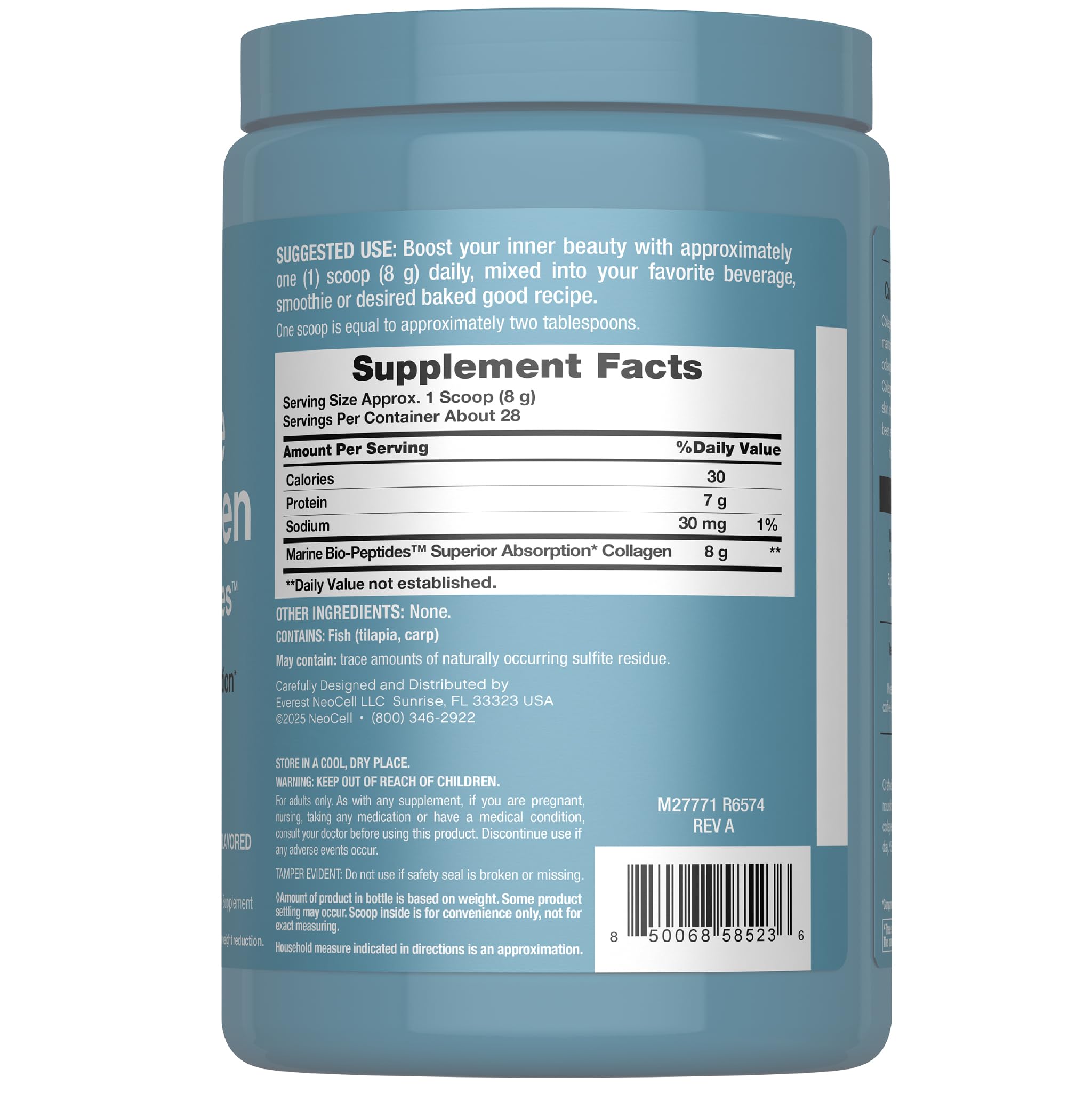 NeoCell Marine Collagen Peptides Powder – 8 oz Unflavored | Superior Absorption | Hair, Skin & Nails