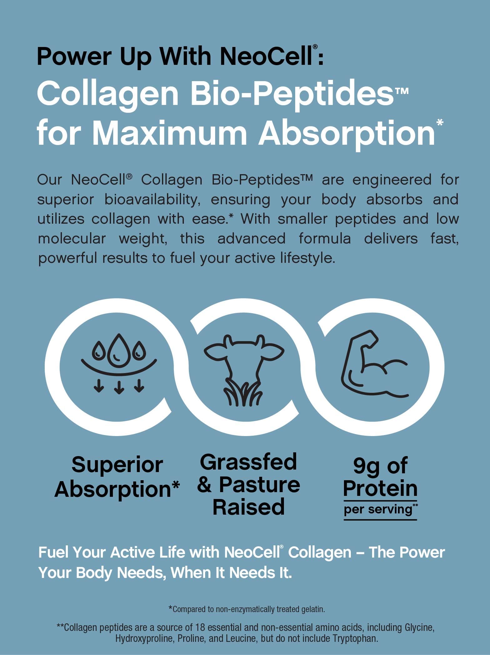 NeoCell Collagen Bio-Peptides Powder - 10oz | Grass-Fed, 18 Essential Amino Acids